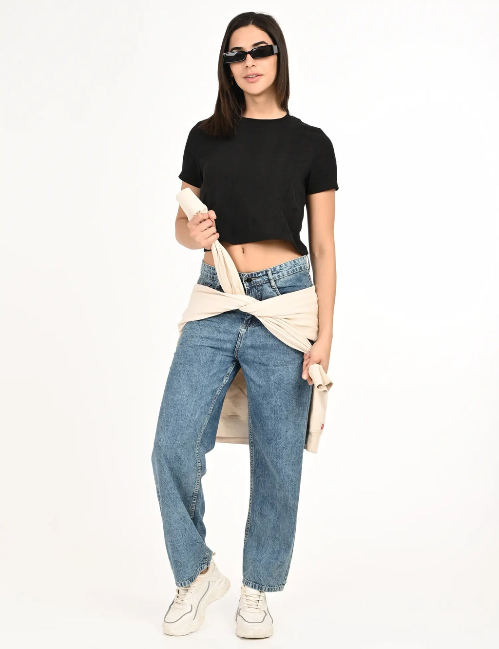 Ice Blue Straight Jeans with Strip Detail