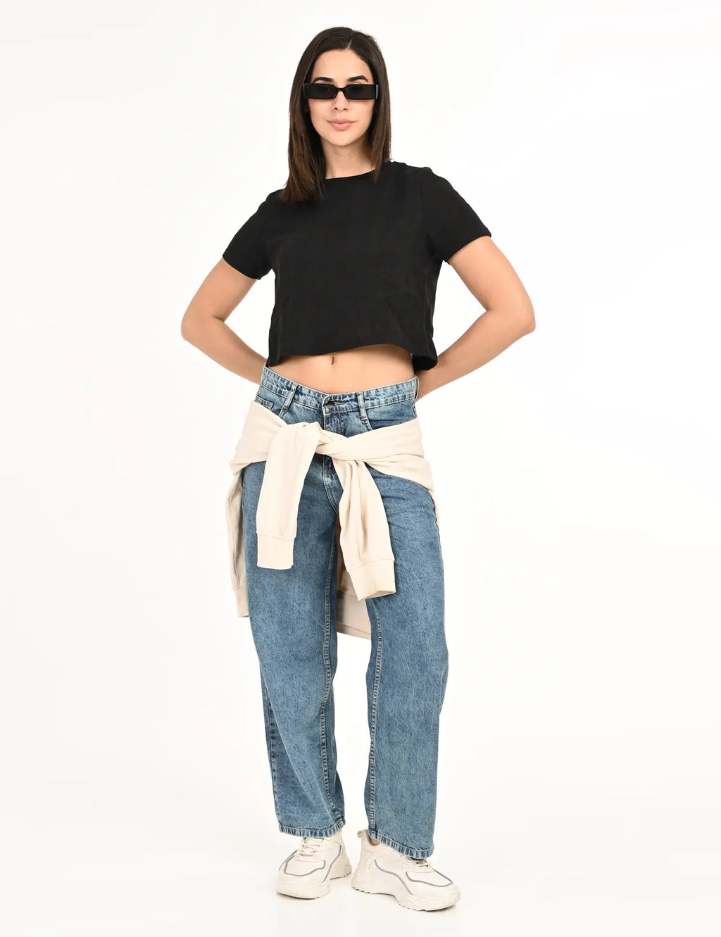 Ice Blue Straight Jeans with Strip Detail