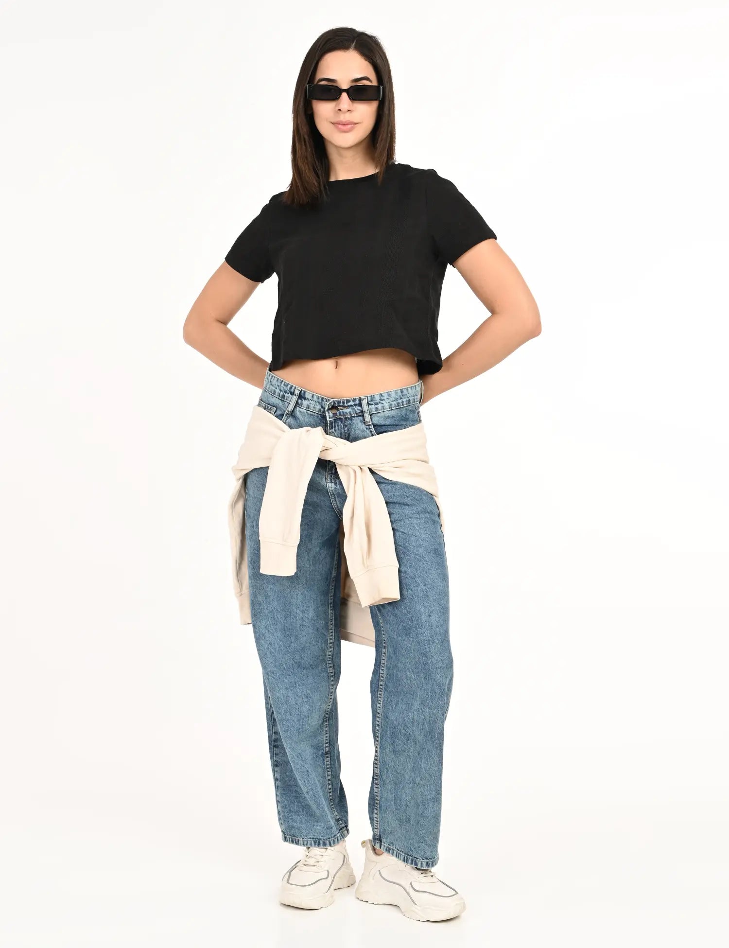 Ice Blue Straight Jeans with Strip Detail