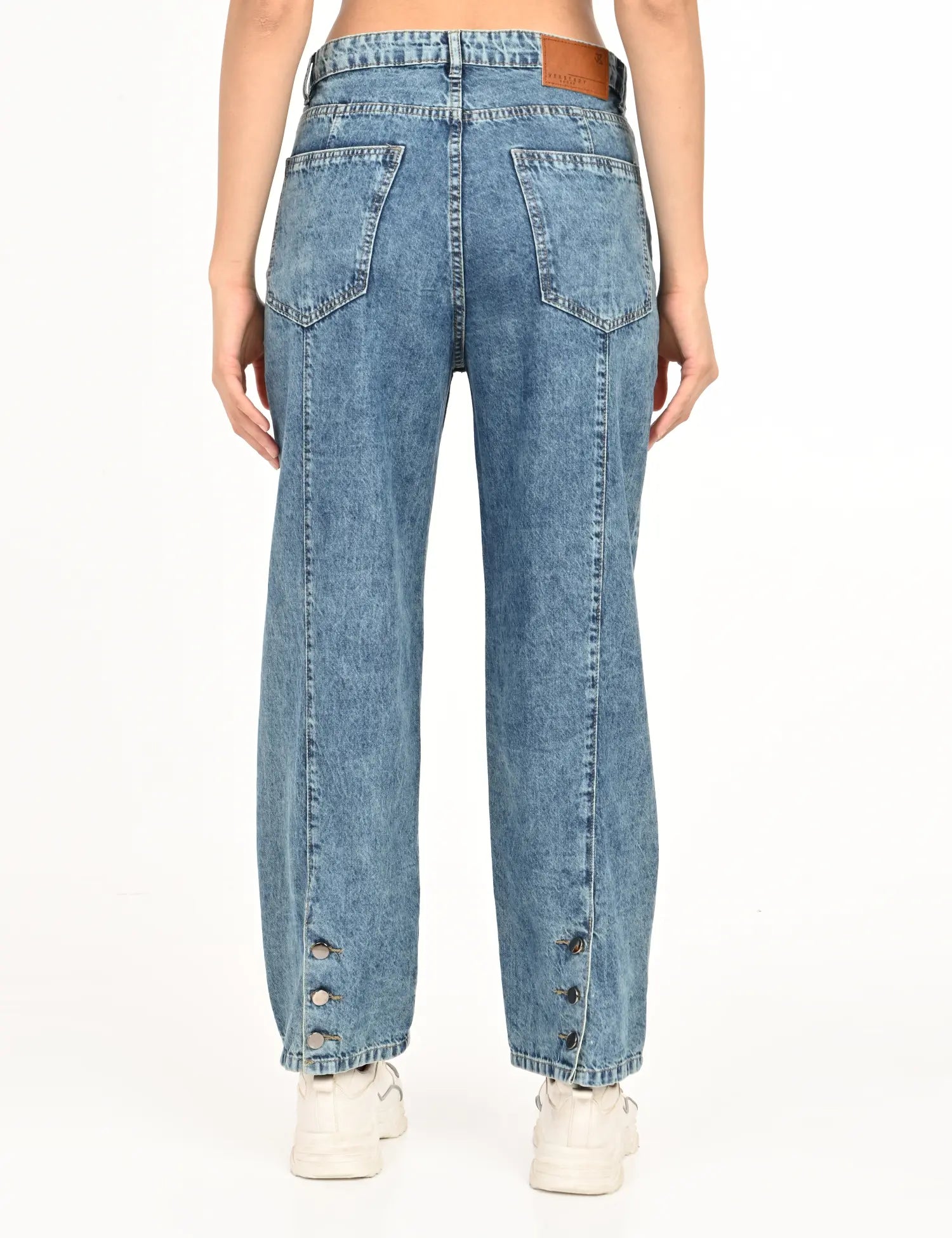 Ice Blue Straight Jeans with Strip Detail
