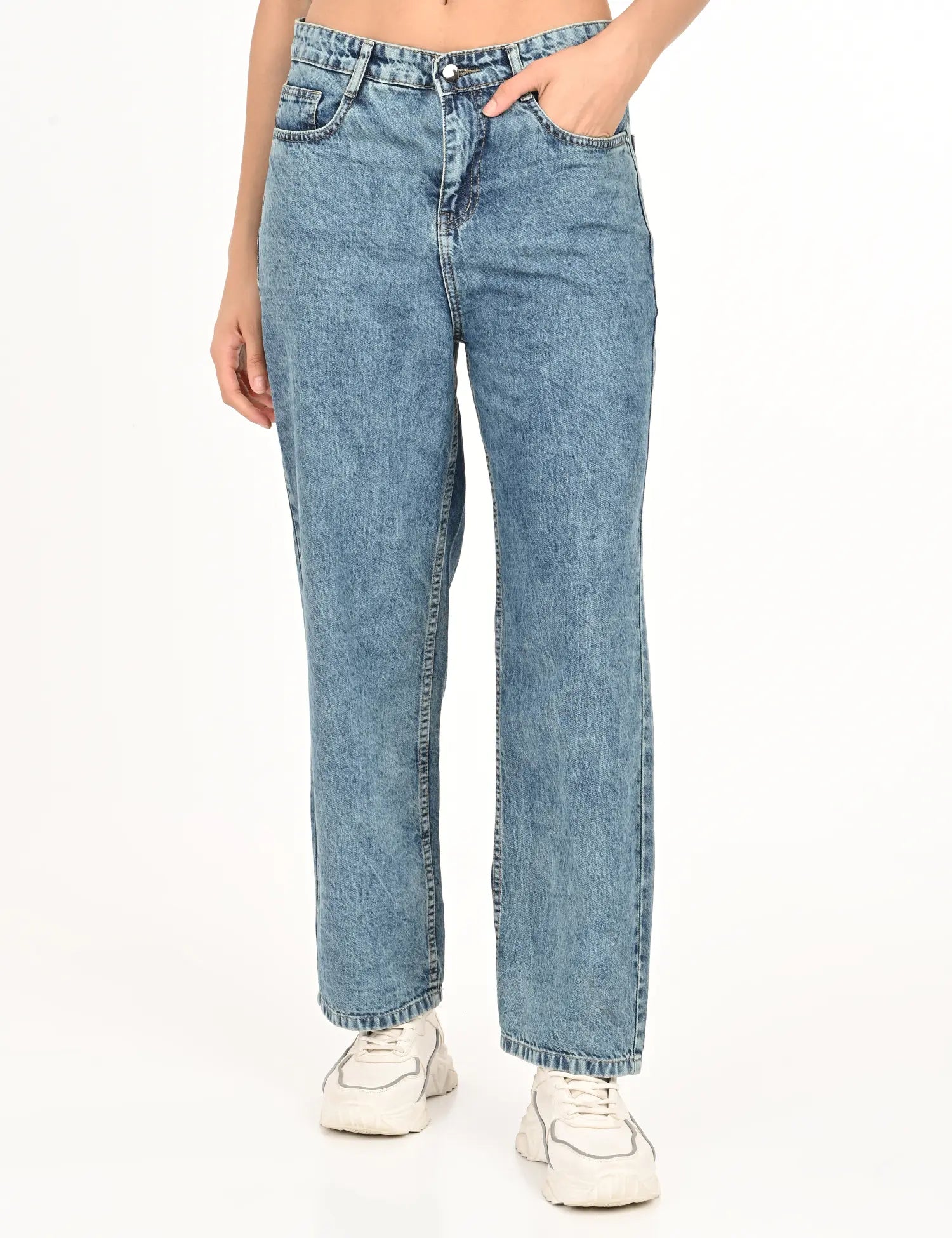 Ice Blue Straight Jeans with Strip Detail