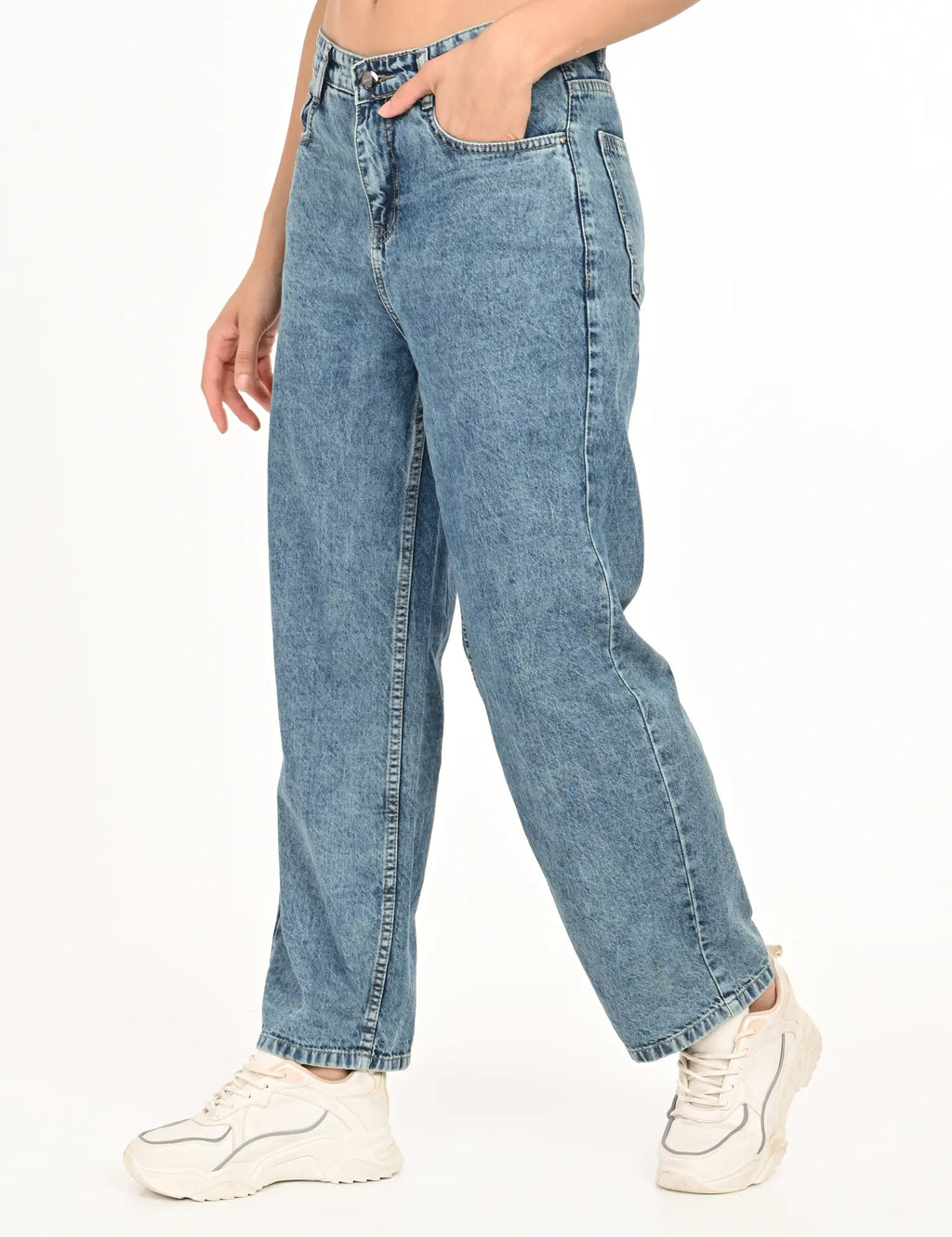 Ice Blue Straight Jeans with Strip Detail
