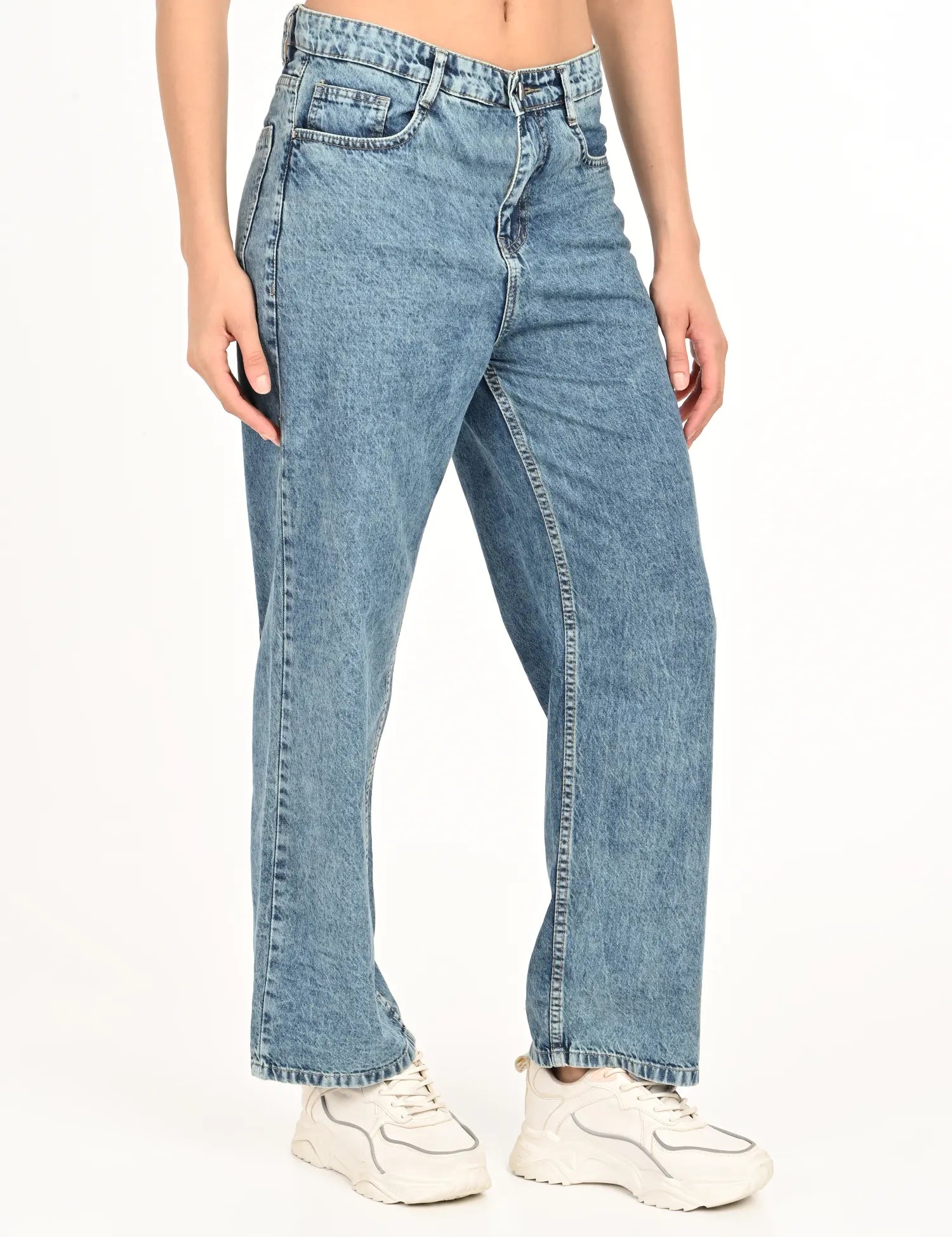Ice Blue Straight Jeans with Strip Detail