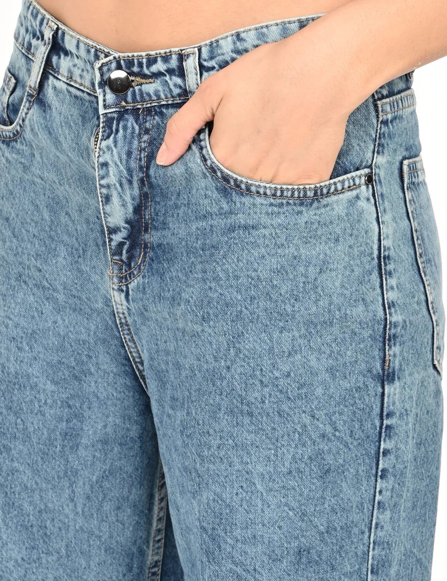 Ice Blue Straight Jeans with Strip Detail