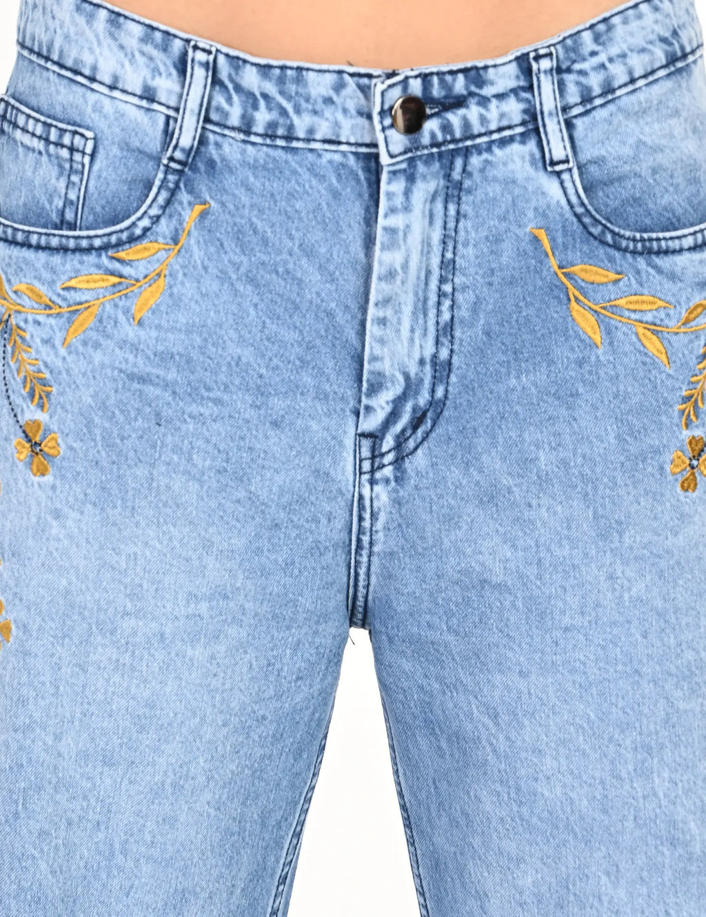 Embroidered High-Rise Wide-Leg Denim Jeans