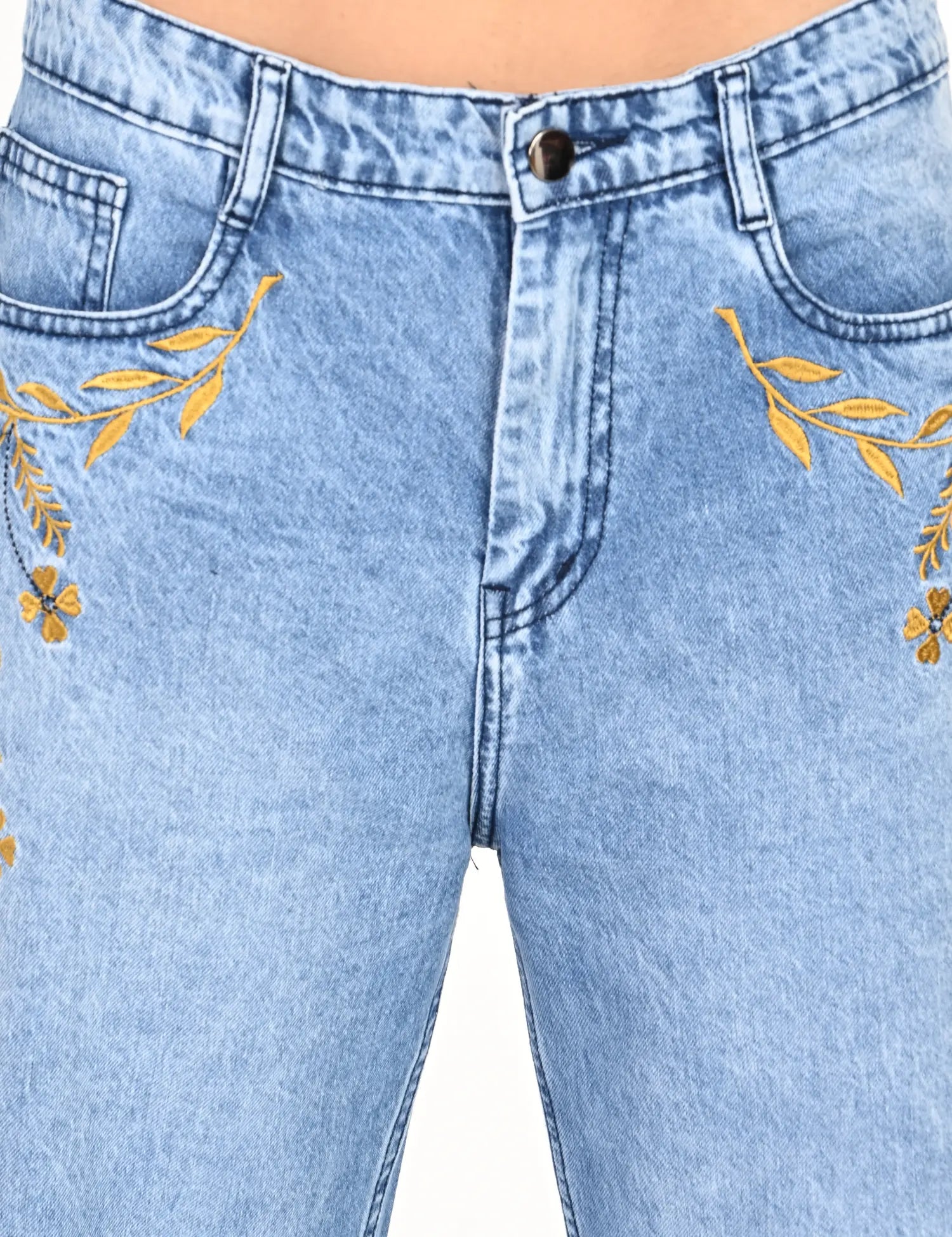Embroidered High-Rise Wide-Leg Denim Jeans