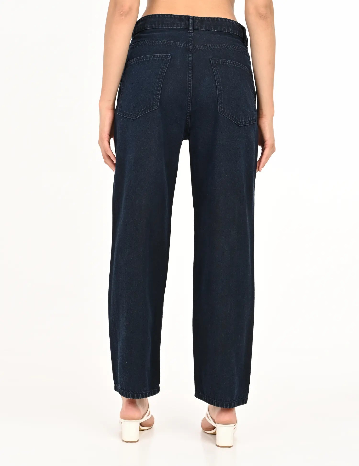 Dark Blue High-Rise Denim Jogger Pants with Drawstring