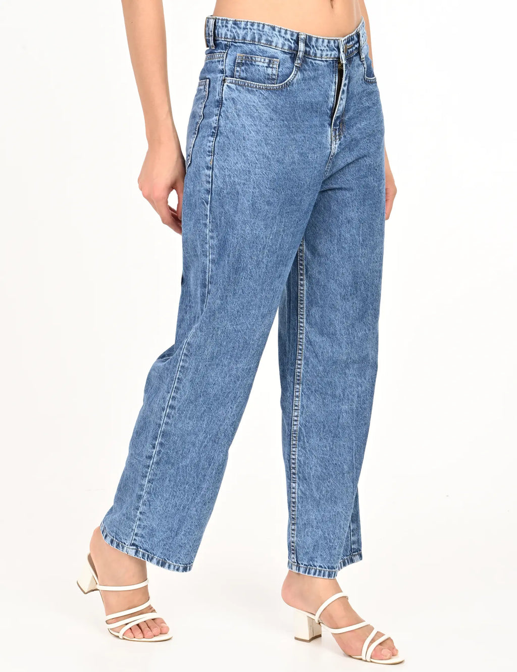 Light Blue High-Rise Wide-Leg Jeans with Metal Button Detailing