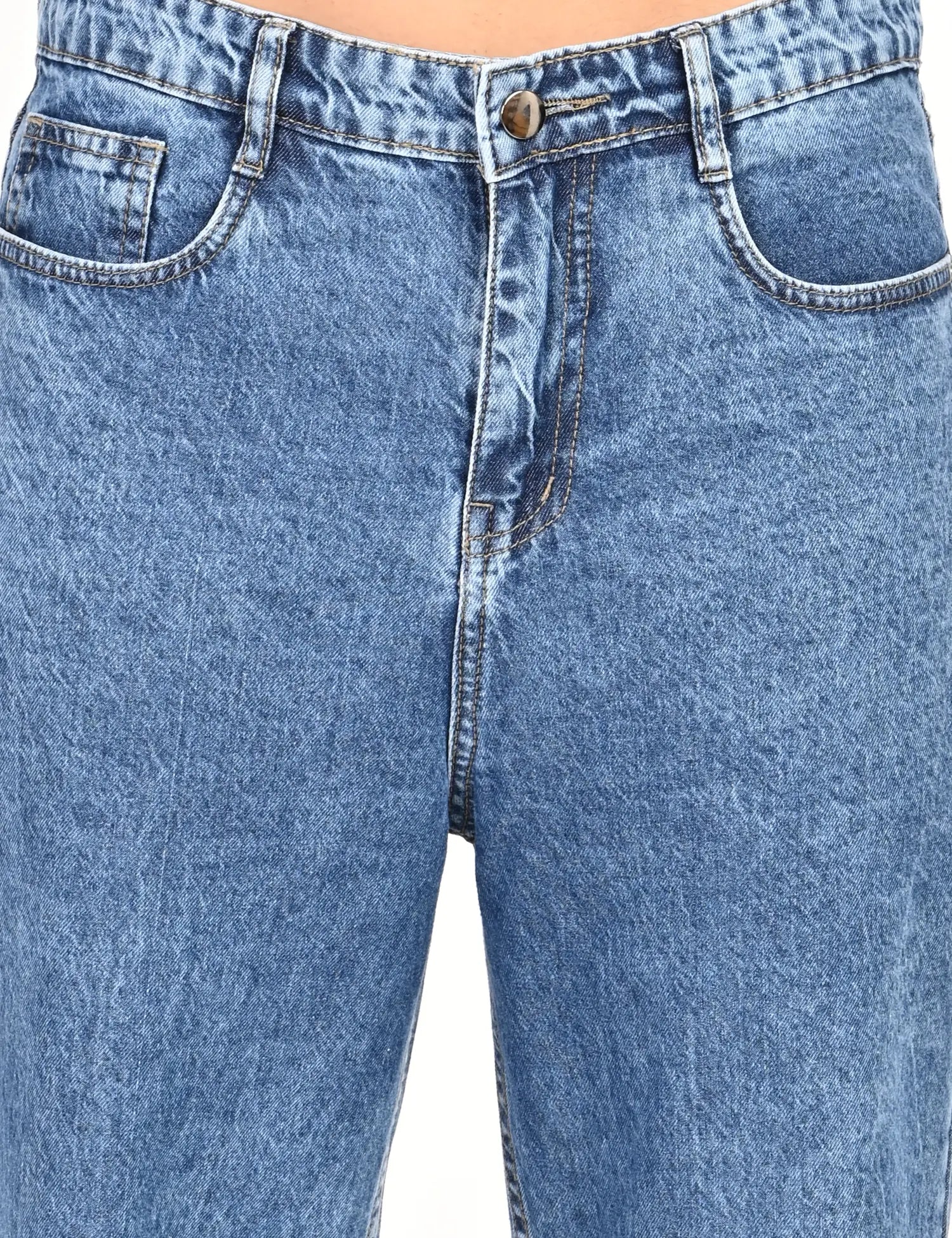 Light Blue High-Rise Wide-Leg Jeans with Metal Button Detailing