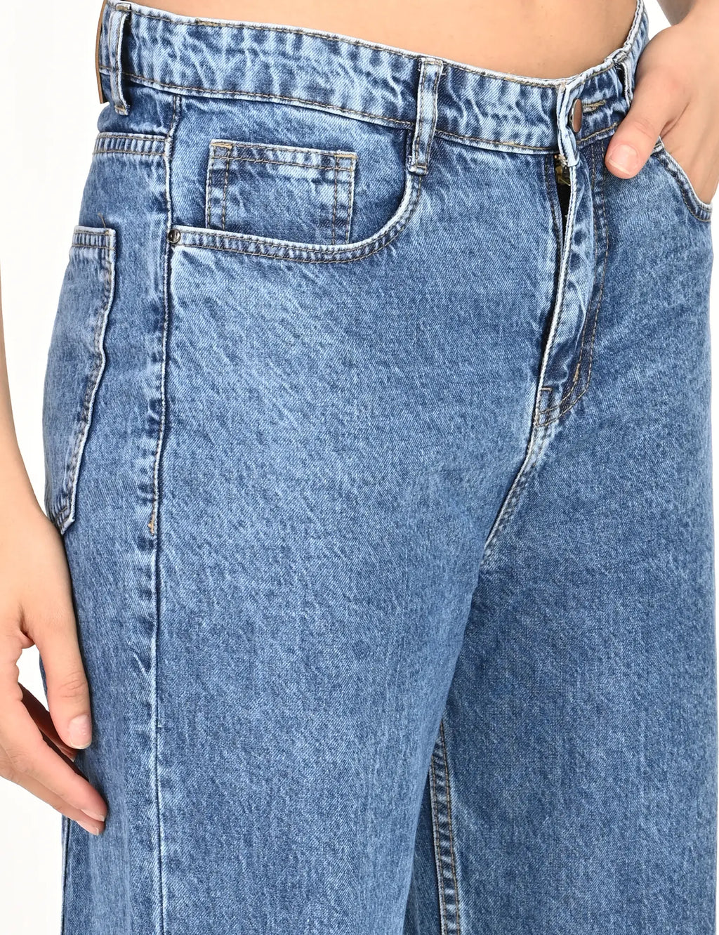 Light Blue High-Rise Wide-Leg Jeans with Metal Button Detailing