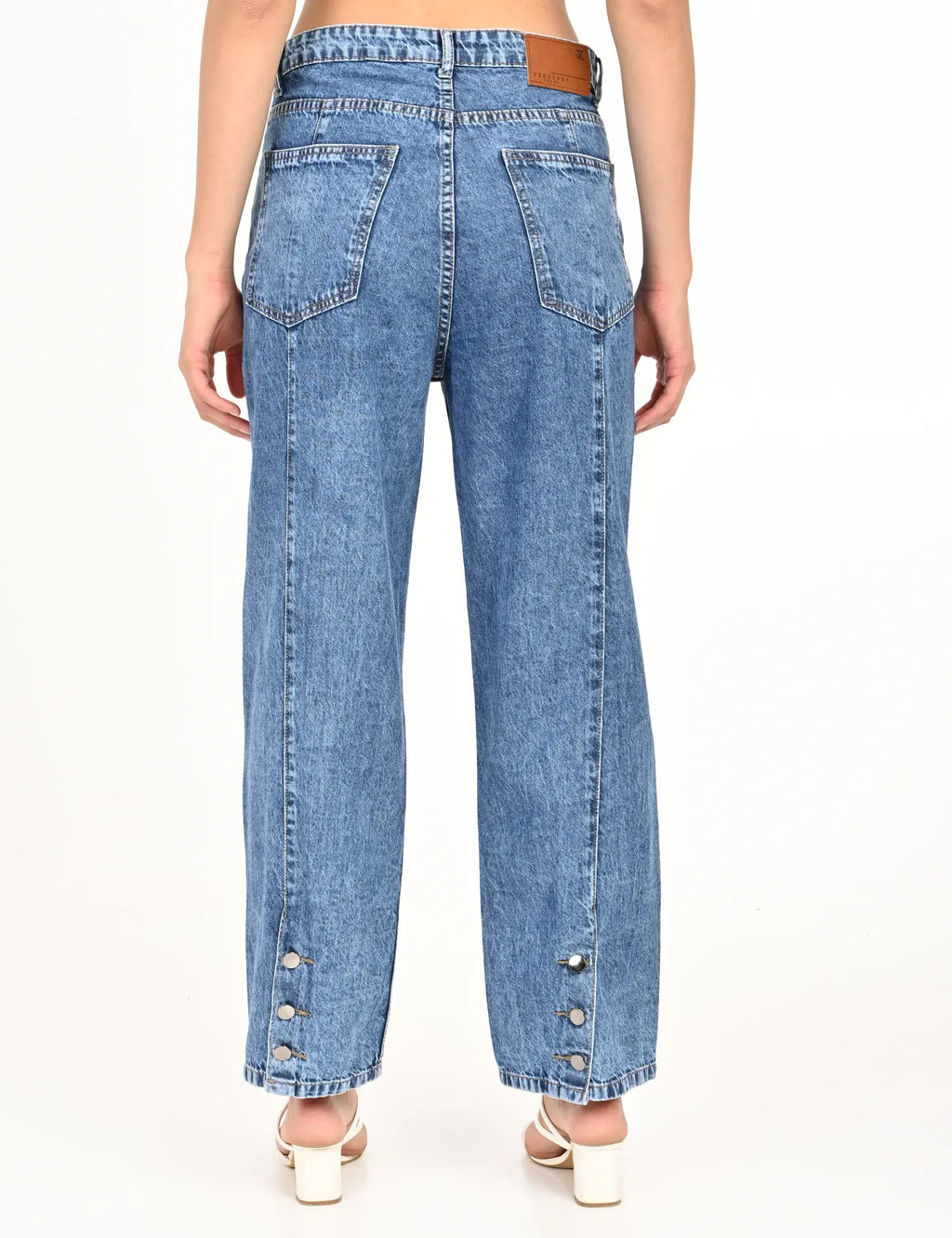 Light Blue High-Rise Wide-Leg Jeans with Metal Button Detailing