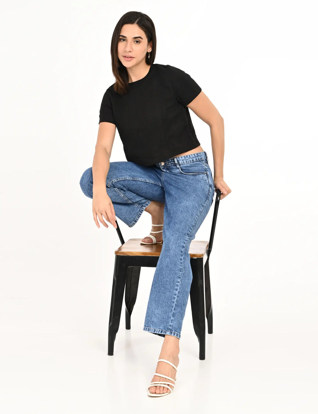 Light Blue High-Rise Wide-Leg Jeans with Metal Button Detailing