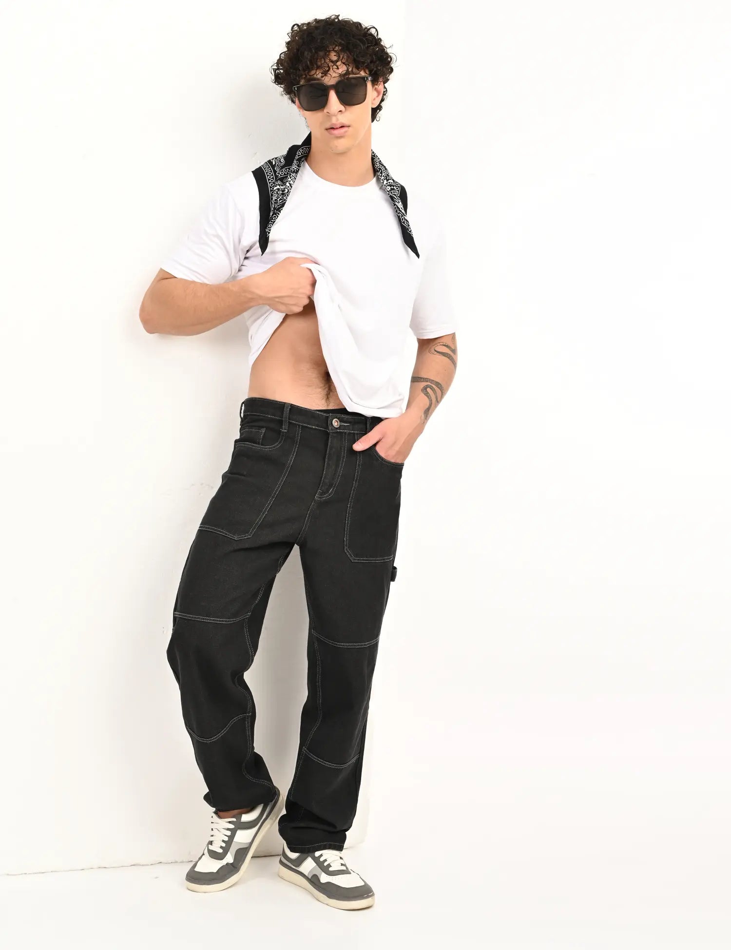 Men’s Black Utility Stitch Denim Pants