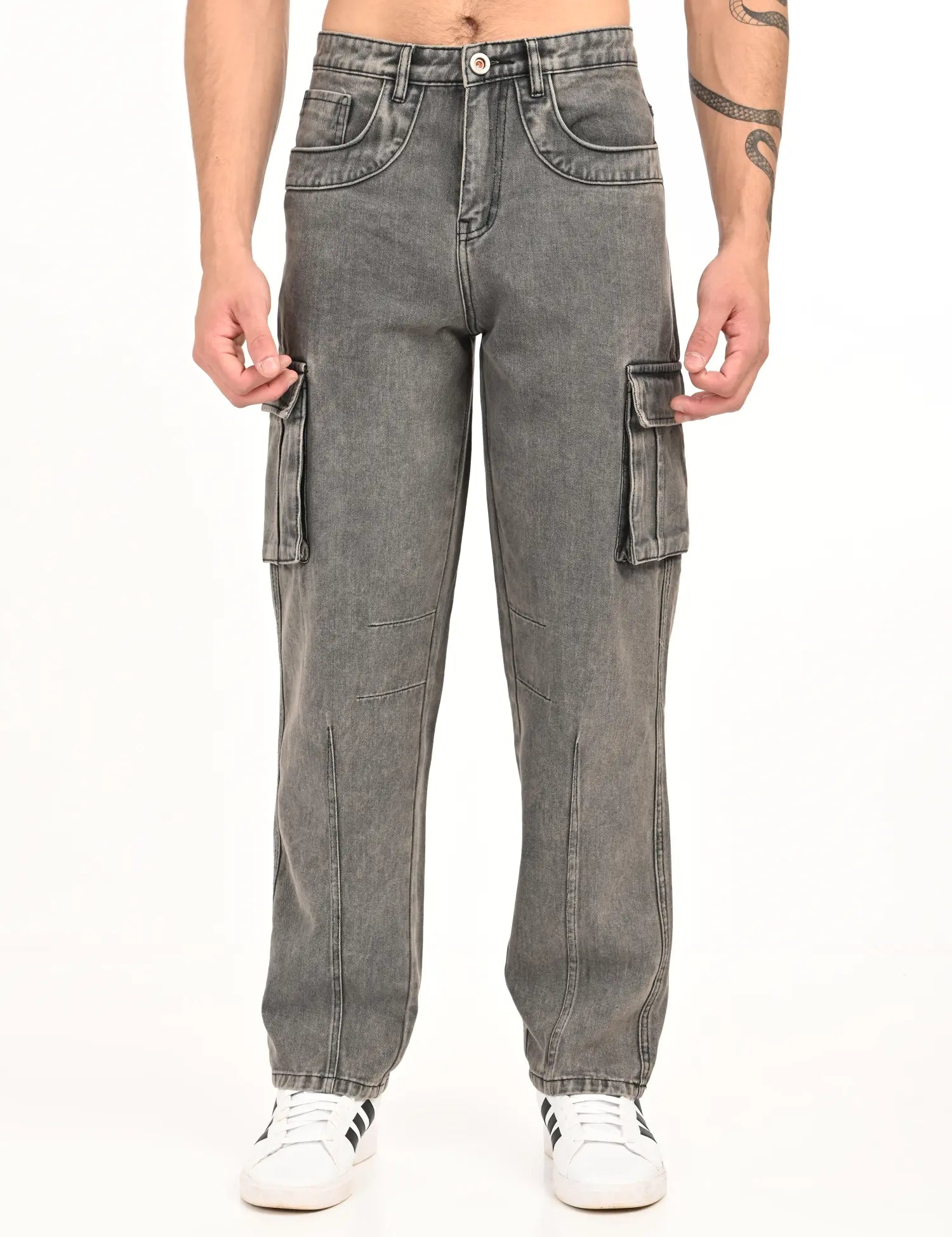 NexWear Utility Cargo Jeans – Light Grey