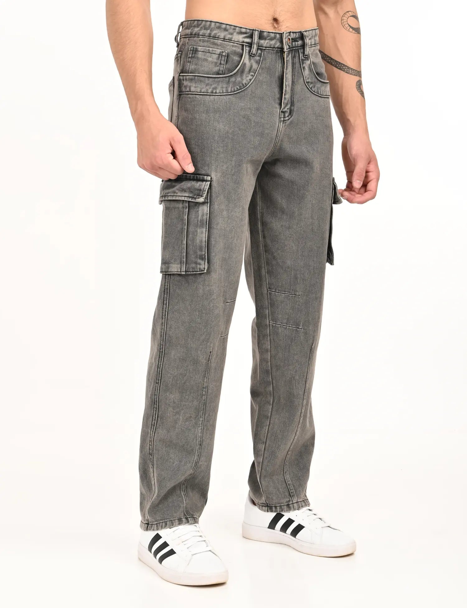 NexWear Utility Cargo Jeans – Light Grey
