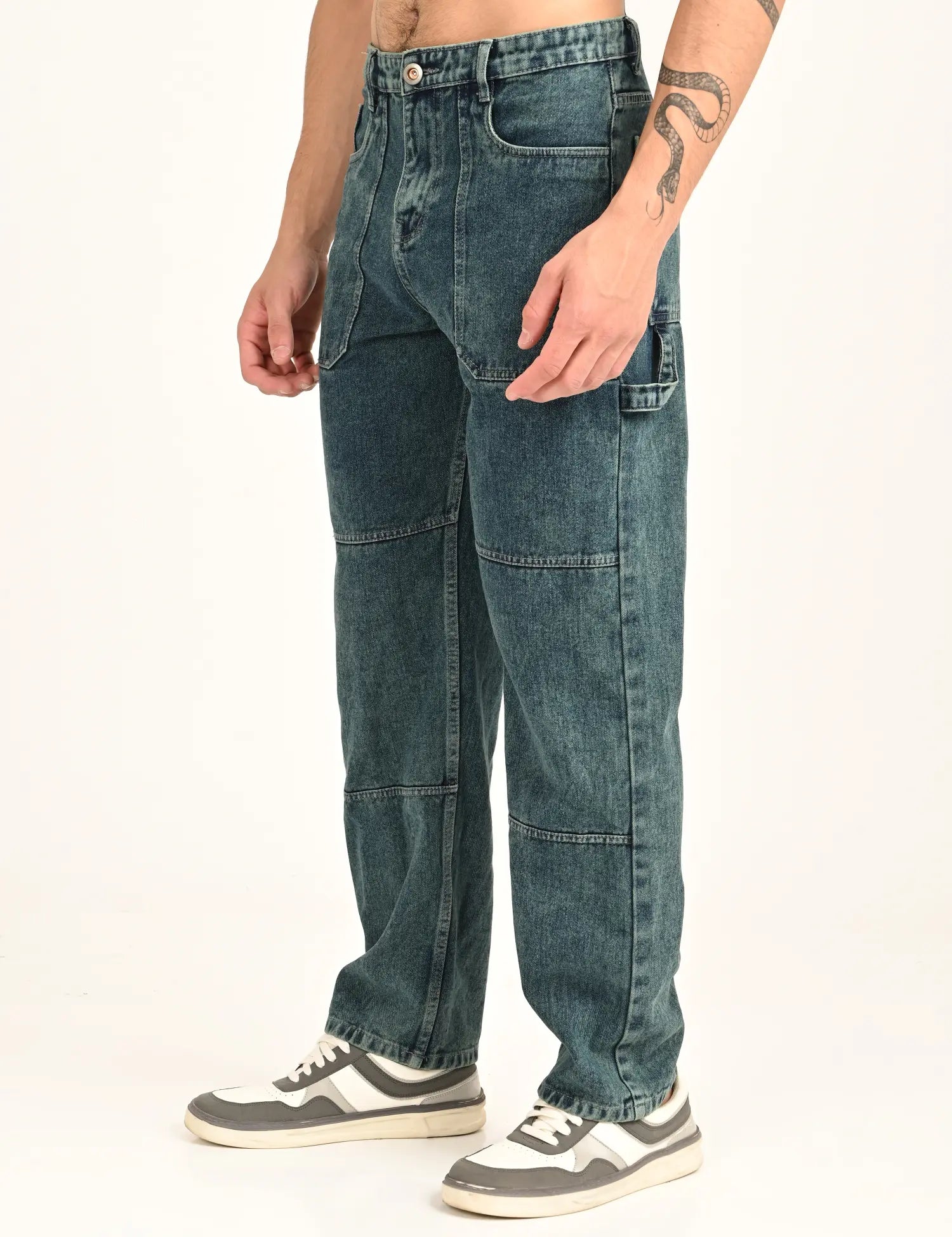 Men's Green Utility Stitch Denim