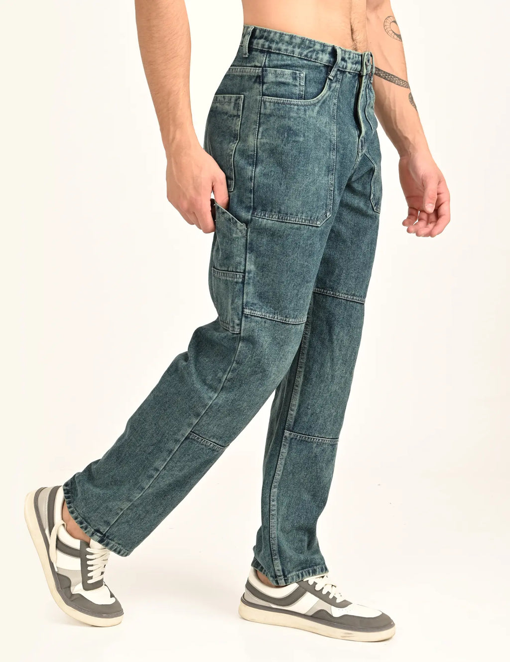 Men's Green Utility Stitch Denim