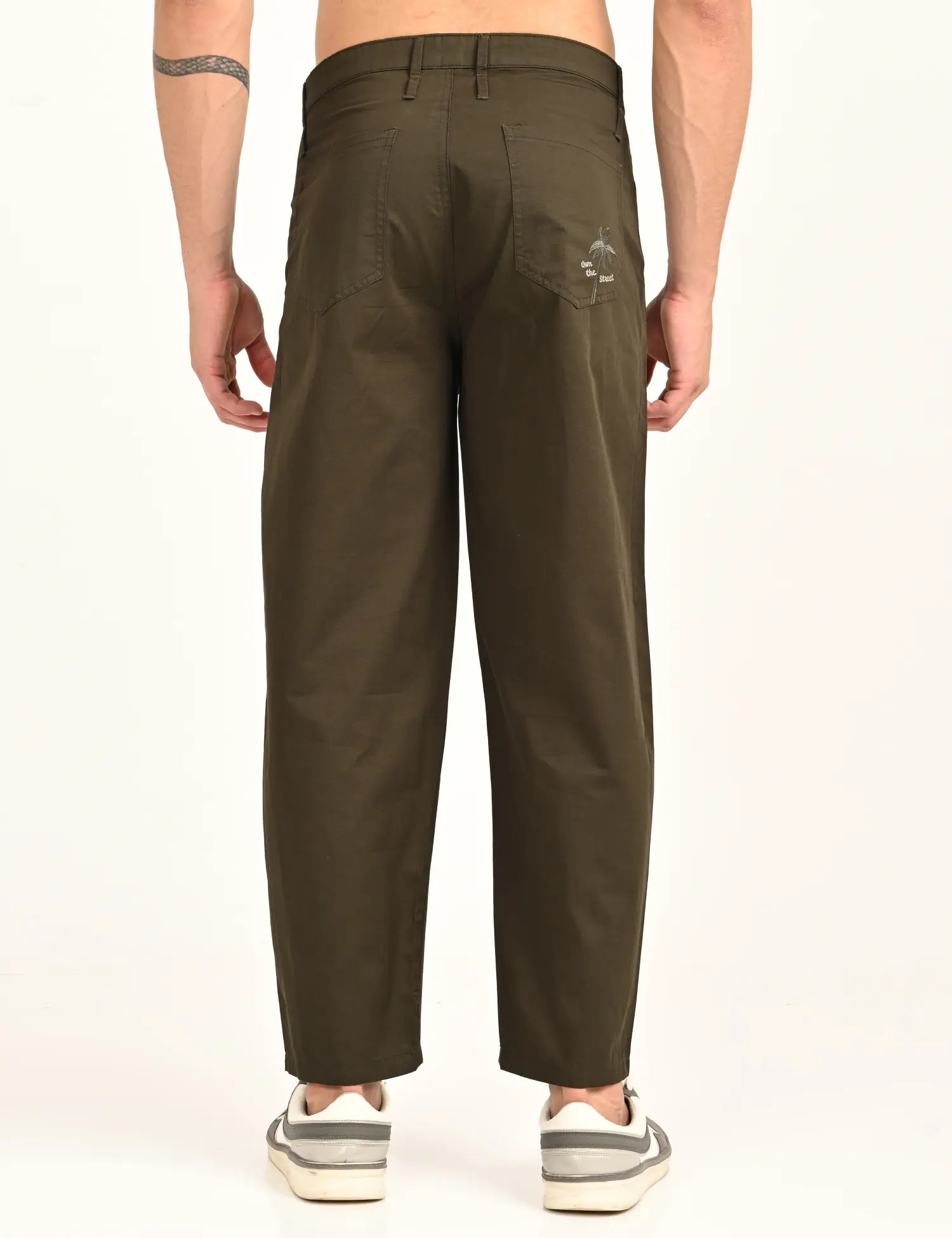 Men’s Relaxed Fit Straight Crop Cotton Pants-Dark Olive