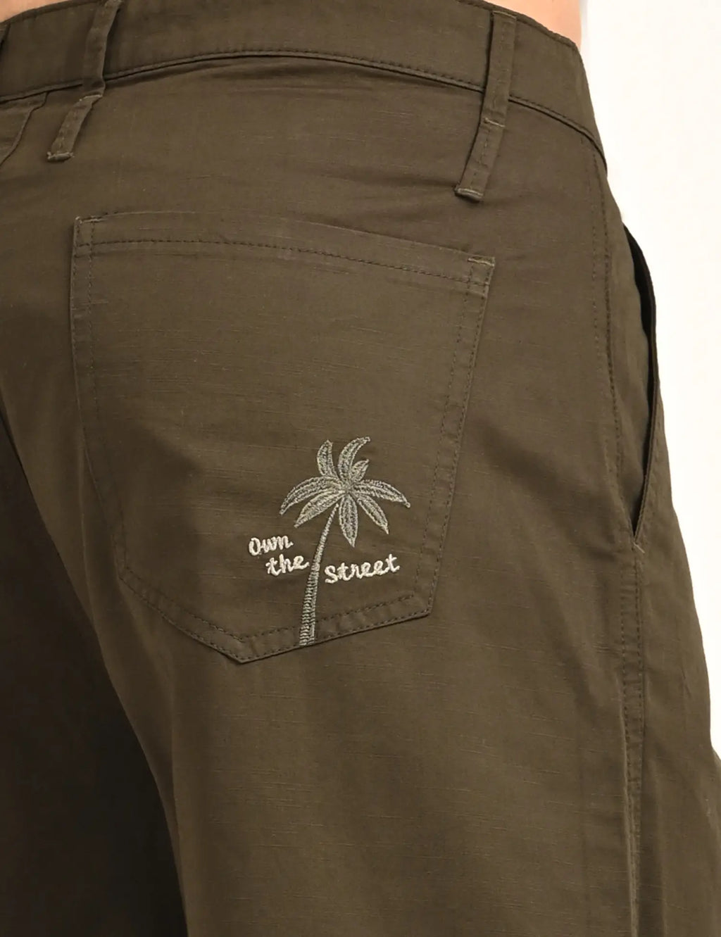 Men’s Relaxed Fit Straight Crop Cotton Pants-Dark Olive