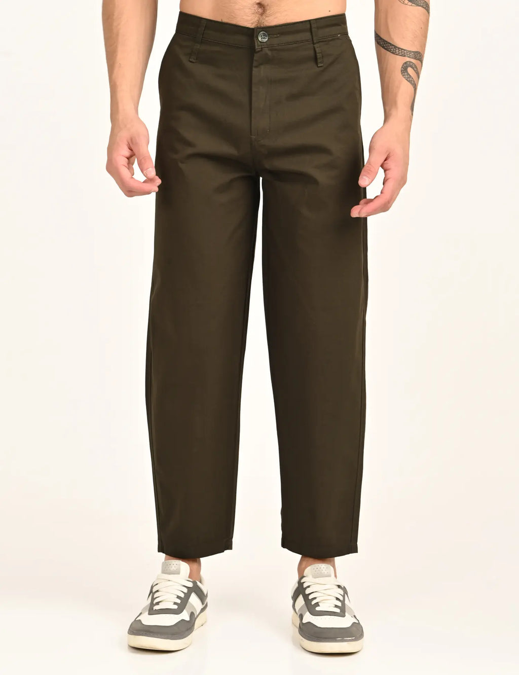 Men’s Relaxed Fit Straight Crop Cotton Pants-Dark Olive