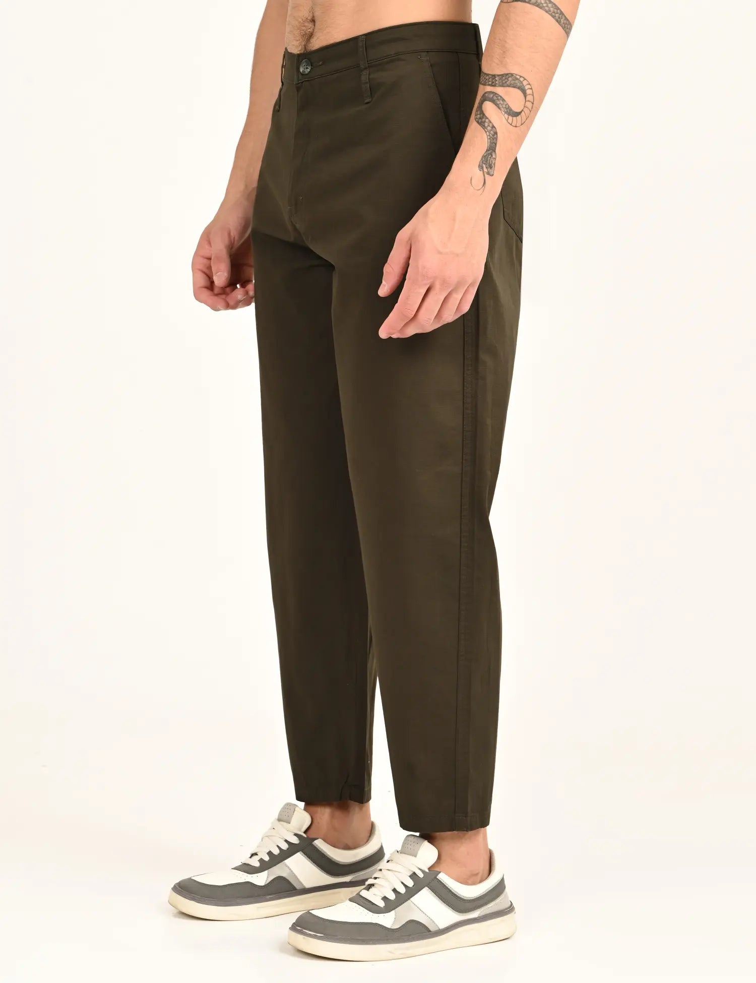 Men’s Relaxed Fit Straight Crop Cotton Pants-Dark Olive