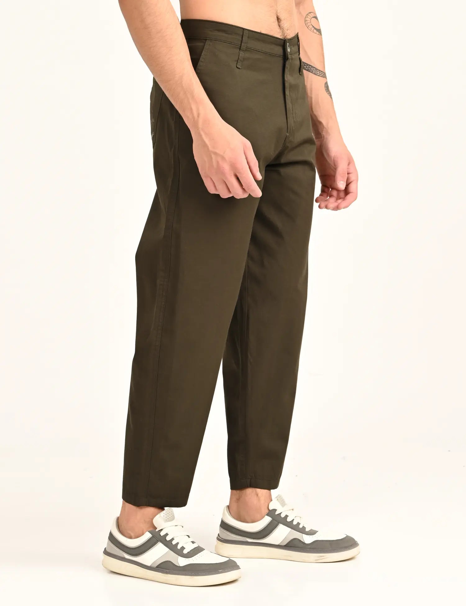 Men’s Relaxed Fit Straight Crop Cotton Pants-Dark Olive