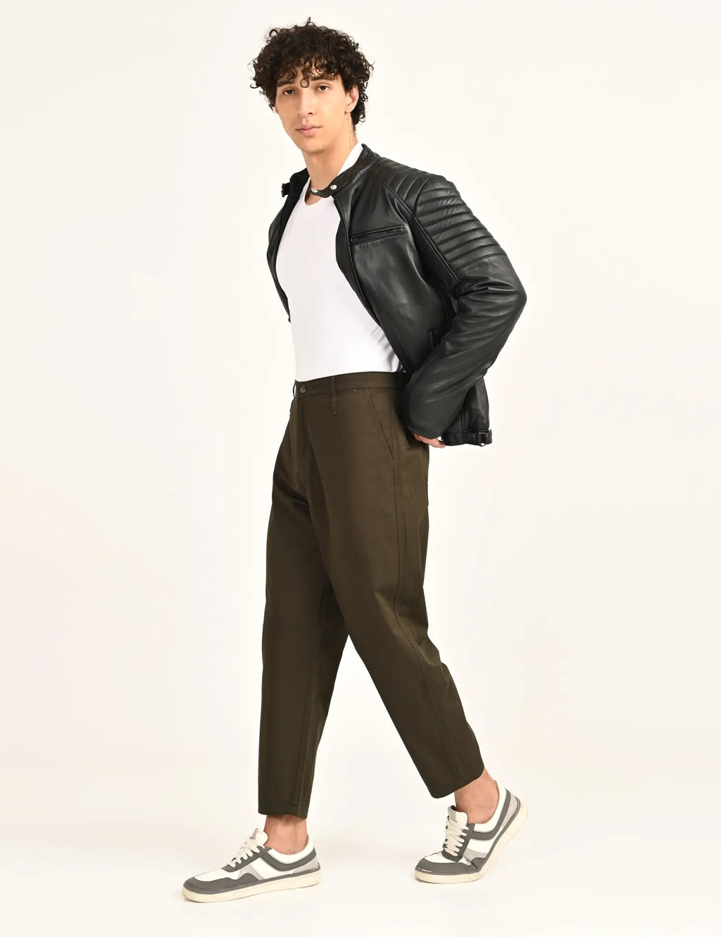 Men’s Relaxed Fit Straight Crop Cotton Pants-Dark Olive