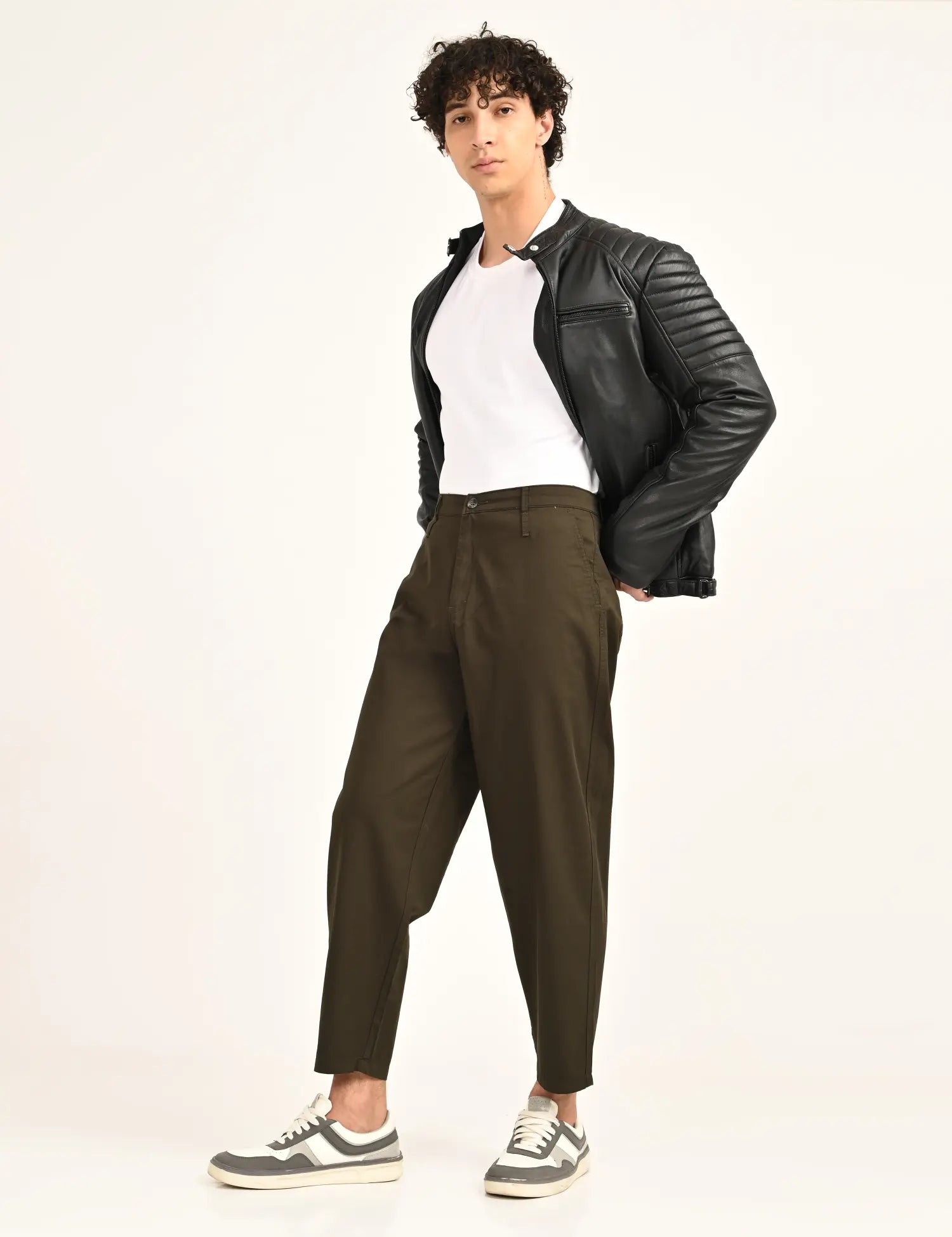 Men’s Relaxed Fit Straight Crop Cotton Pants-Dark Olive