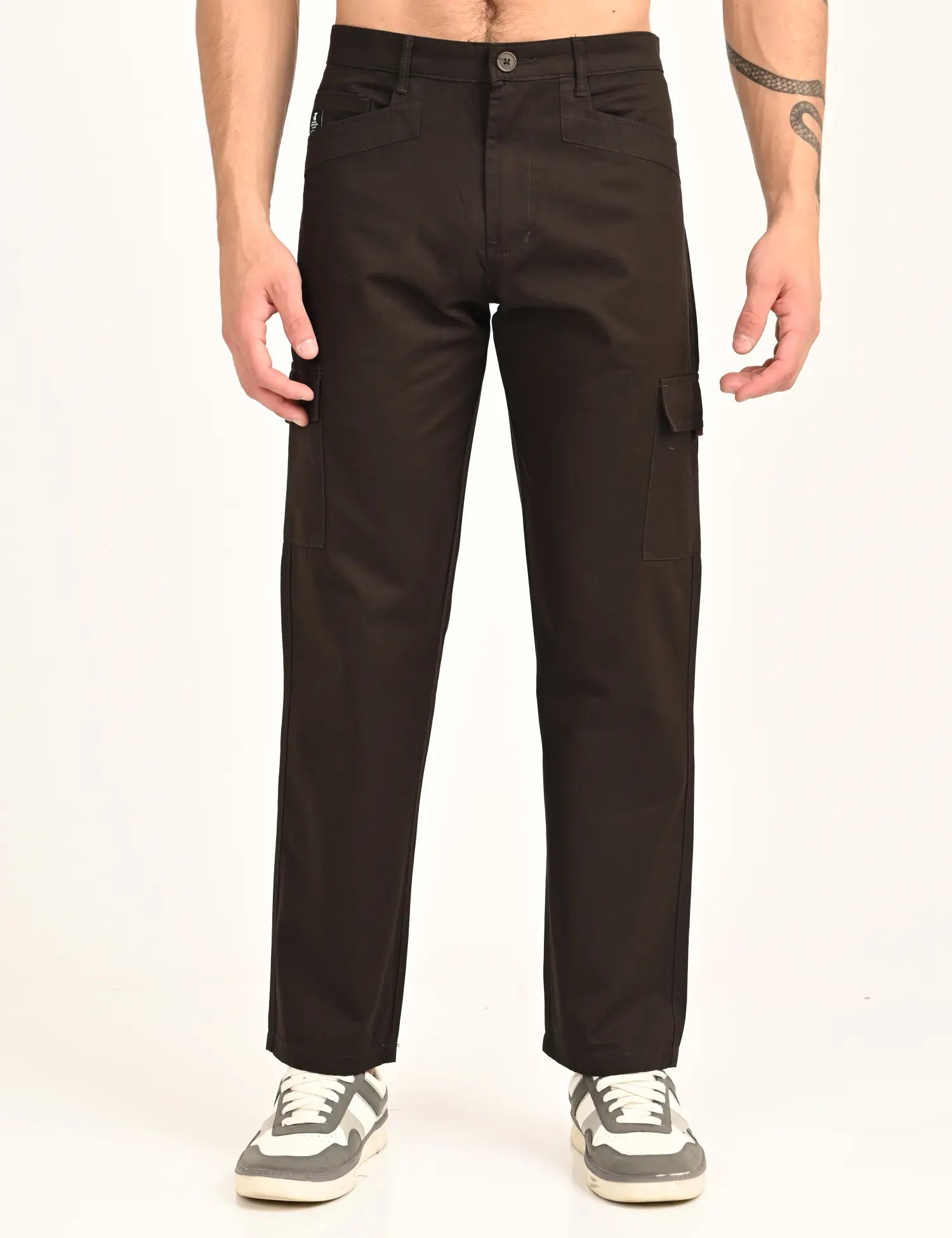 Men’s Straight Fit Utility Cargo Pants-Brown