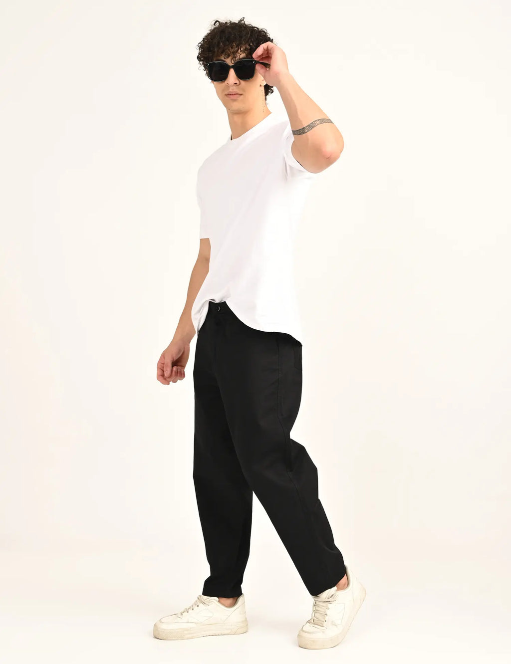Men’s Relaxed Fit Straight Crop Cotton Pants-Black