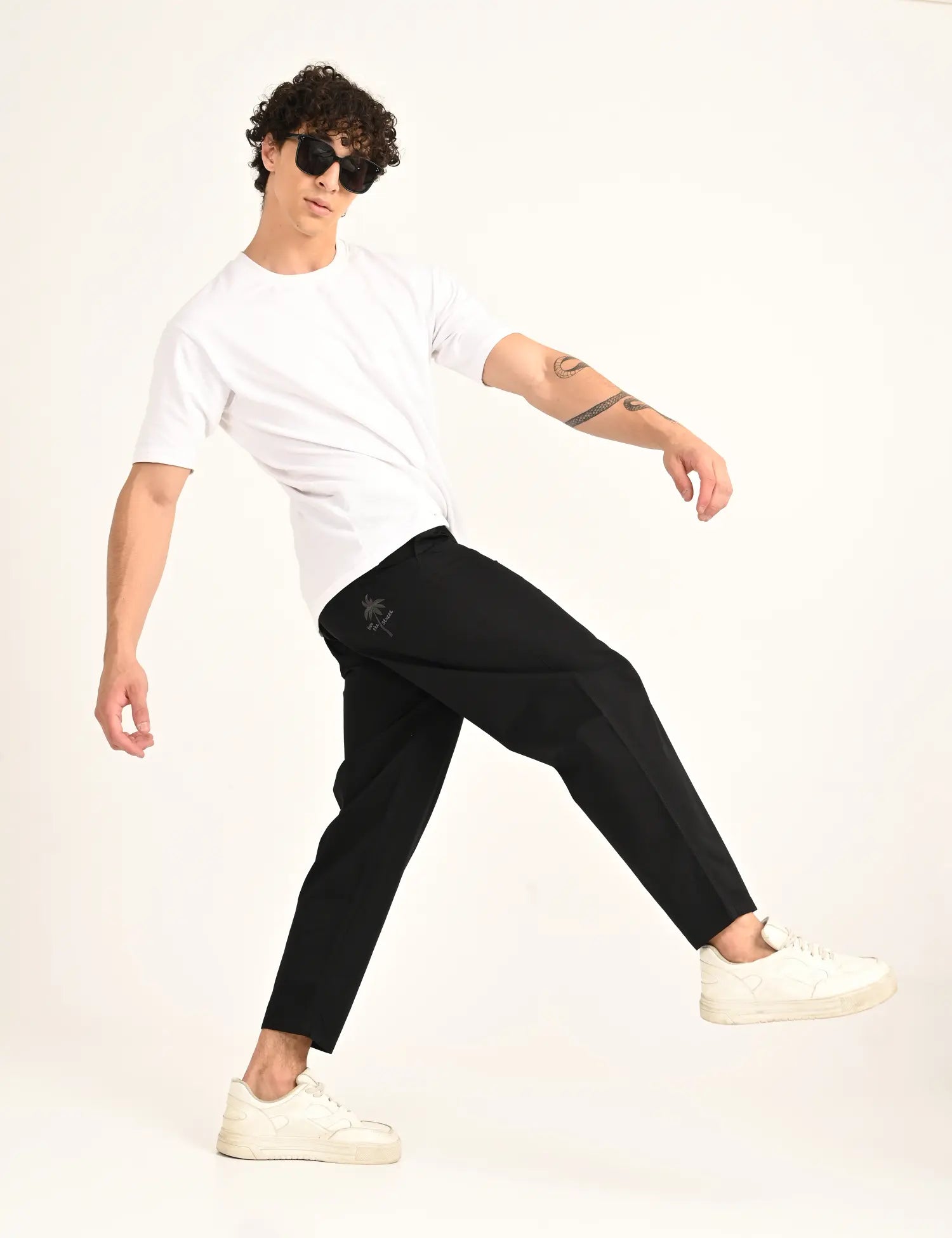 Men’s Relaxed Fit Straight Crop Cotton Pants-Black