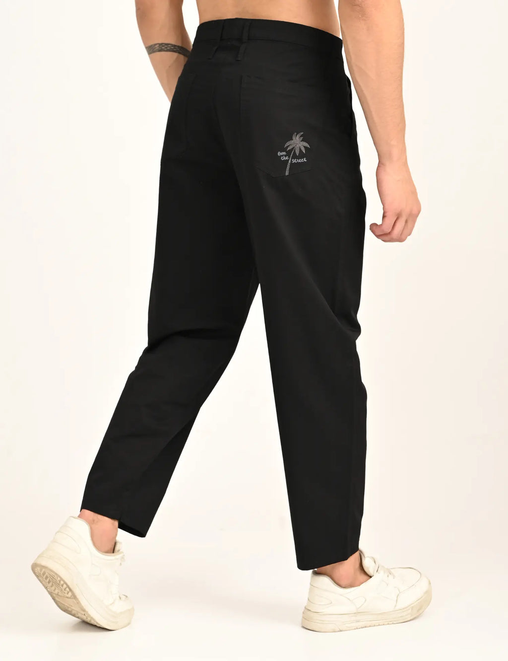 Men’s Relaxed Fit Straight Crop Cotton Pants-Black