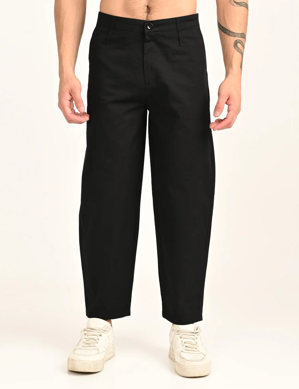Men’s Relaxed Fit Straight Crop Cotton Pants-Black