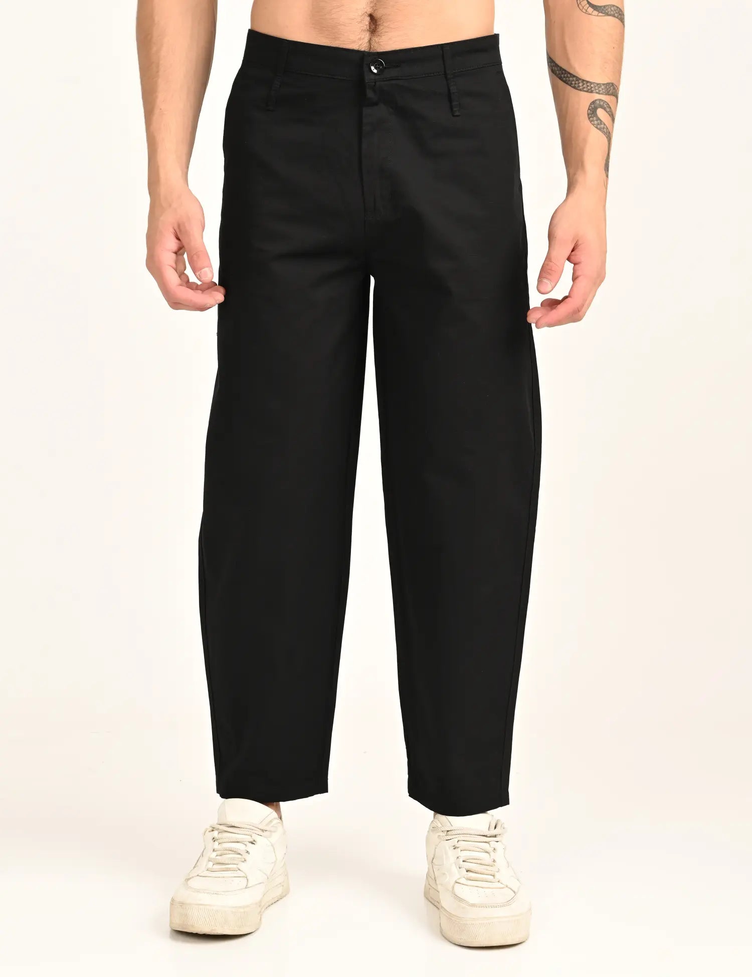 Men’s Relaxed Fit Straight Crop Cotton Pants-Black