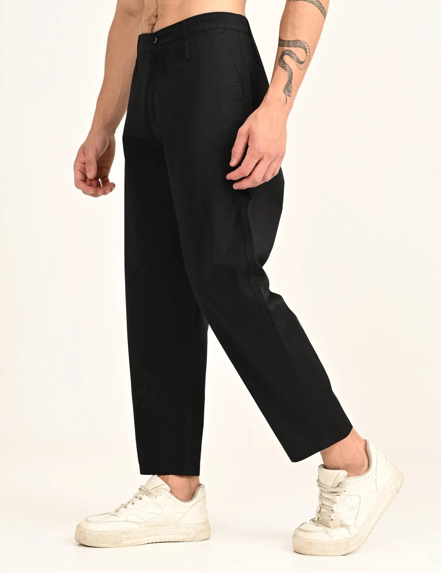 Men’s Relaxed Fit Straight Crop Cotton Pants-Black
