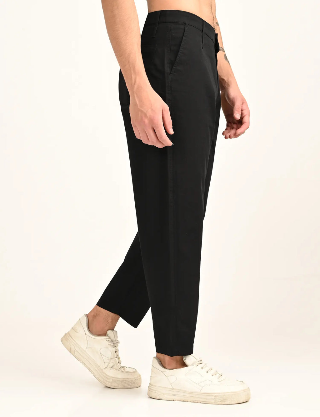 Men’s Relaxed Fit Straight Crop Cotton Pants-Black