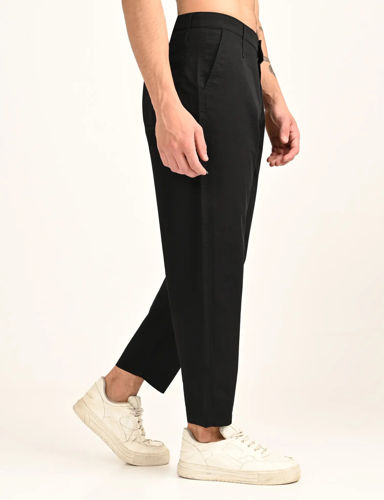 Men’s Relaxed Fit Straight Crop Cotton Pants-Black