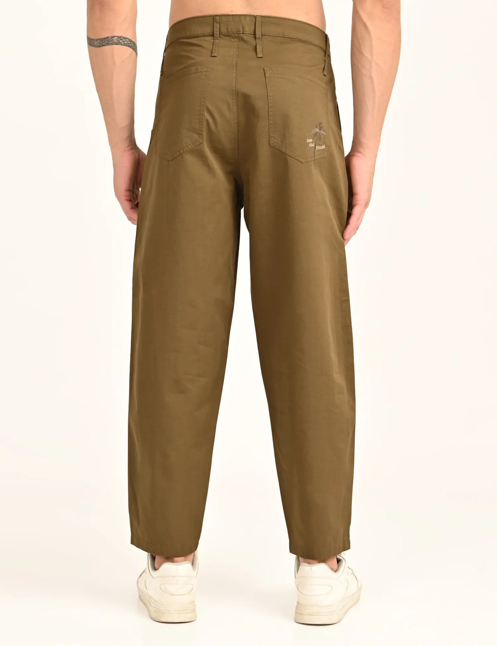Men’s Relaxed Fit Straight Crop Cotton Pants-Brown