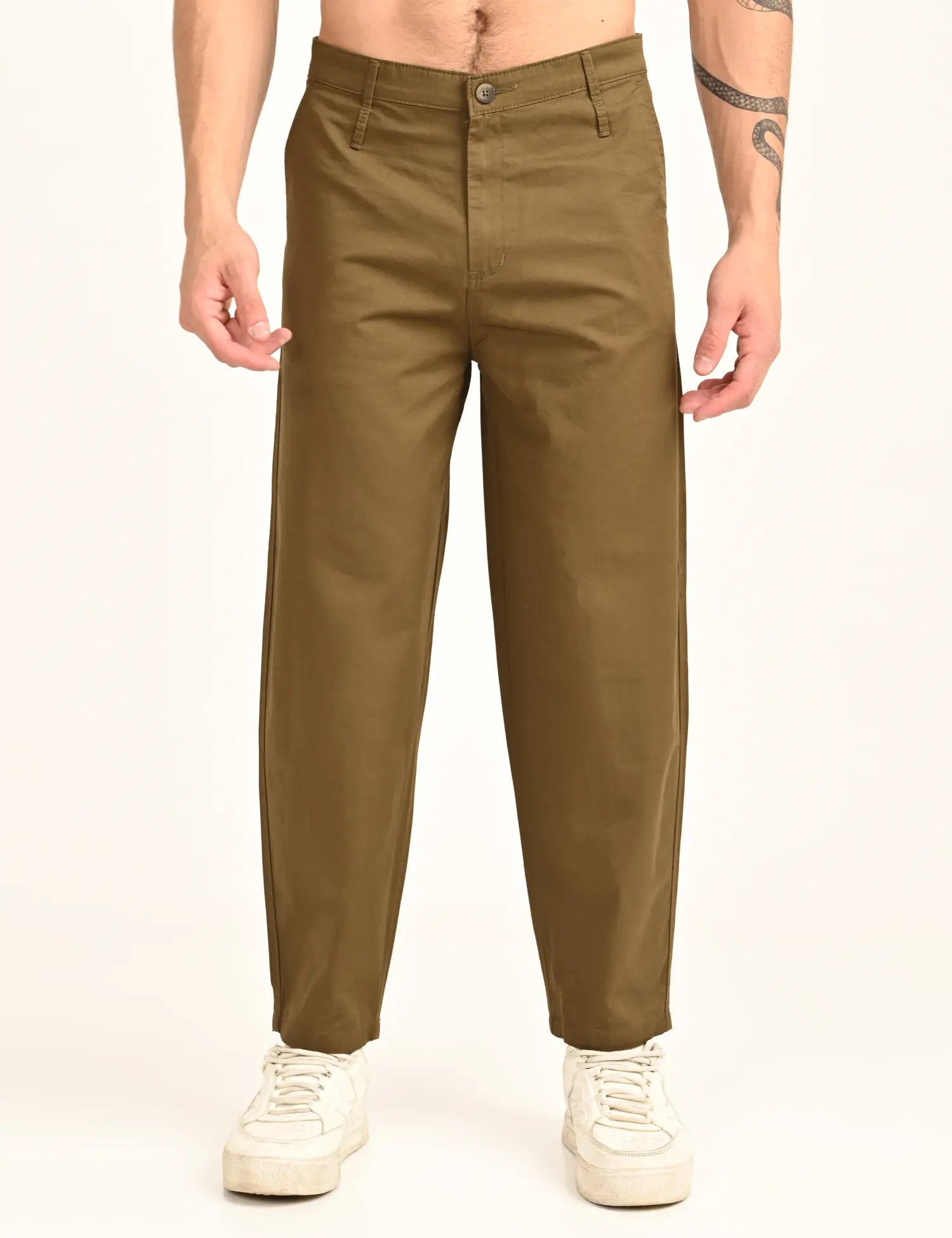 Men’s Relaxed Fit Straight Crop Cotton Pants-Brown