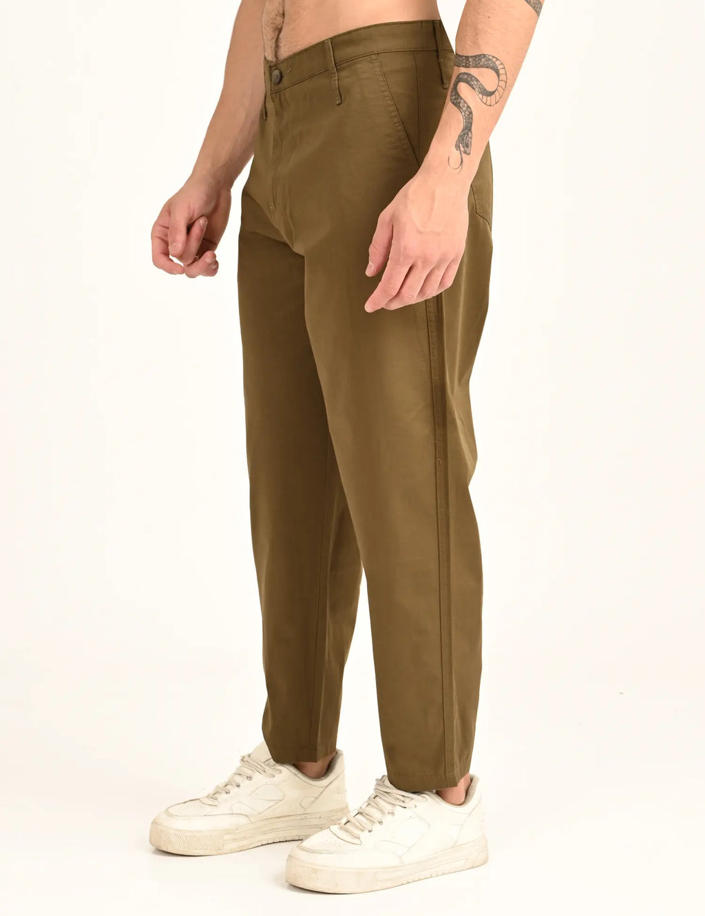 Men’s Relaxed Fit Straight Crop Cotton Pants-Brown