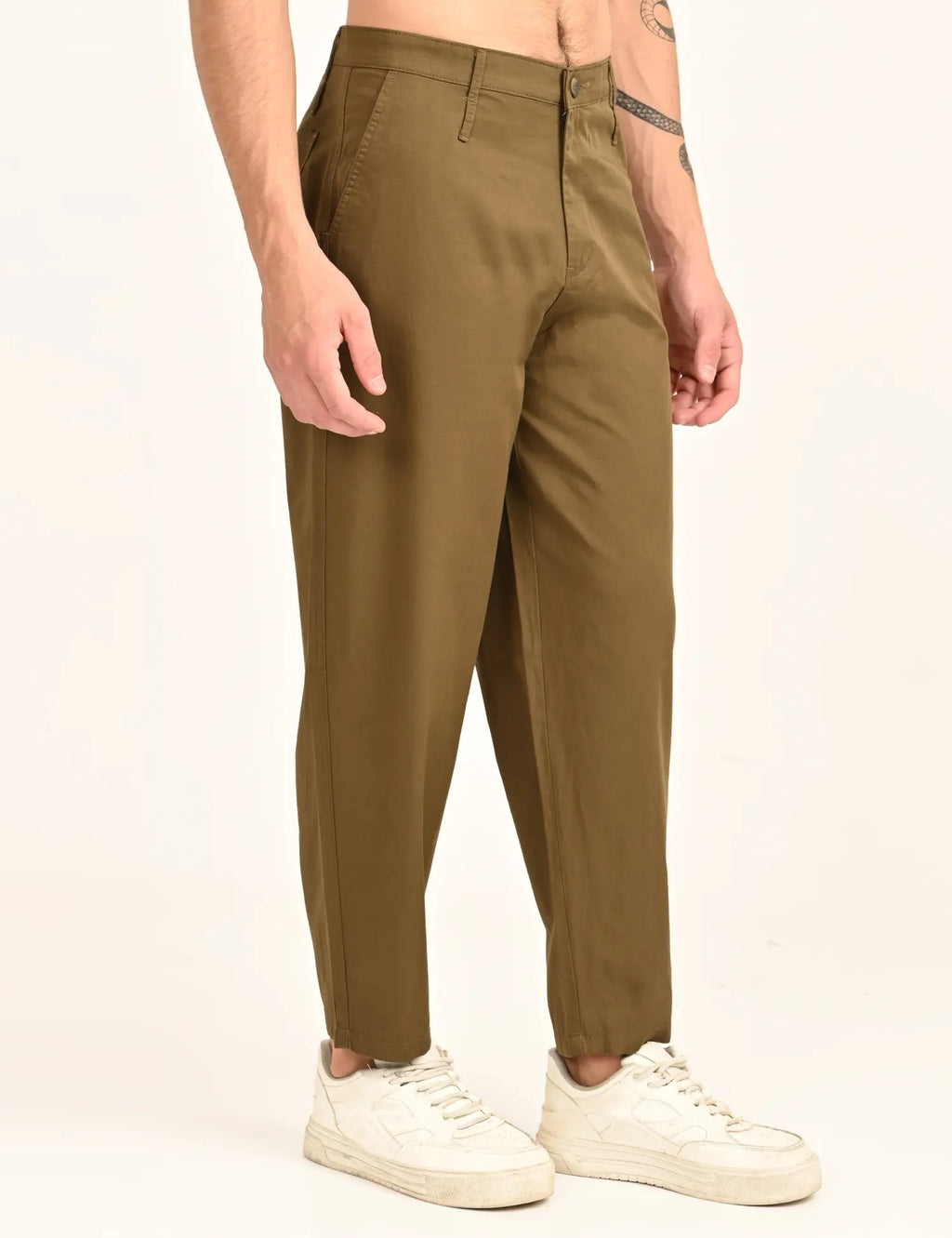 Men’s Relaxed Fit Straight Crop Cotton Pants-Brown