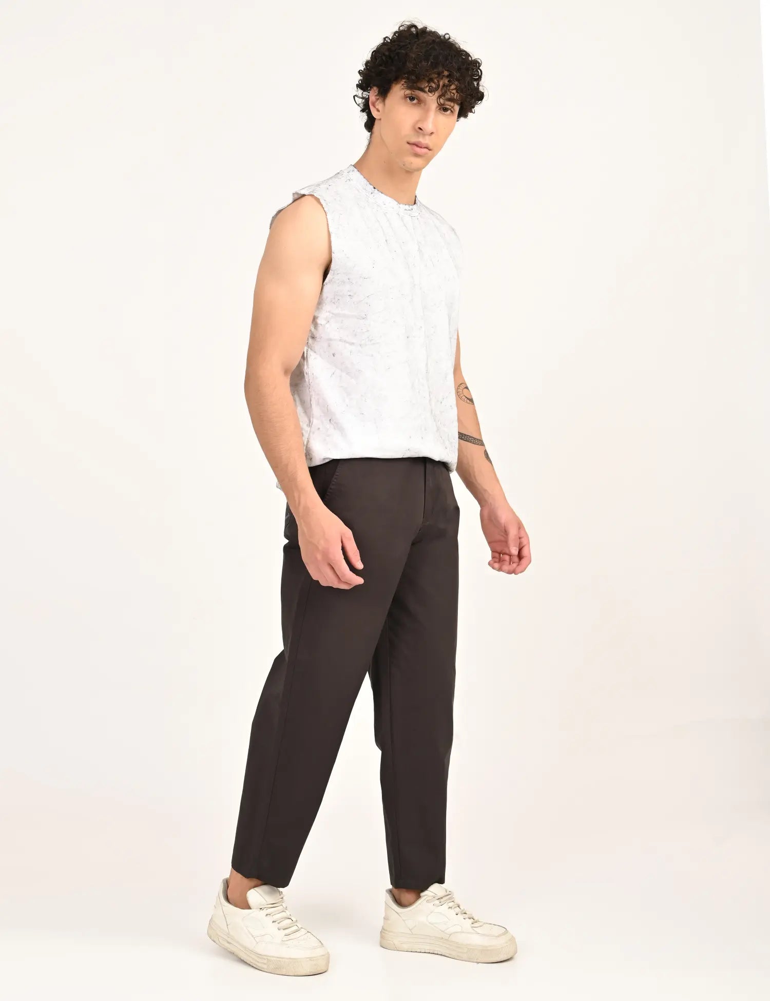 Men’s Relaxed Fit Straight Crop Cotton Pants-Charcoal Grey