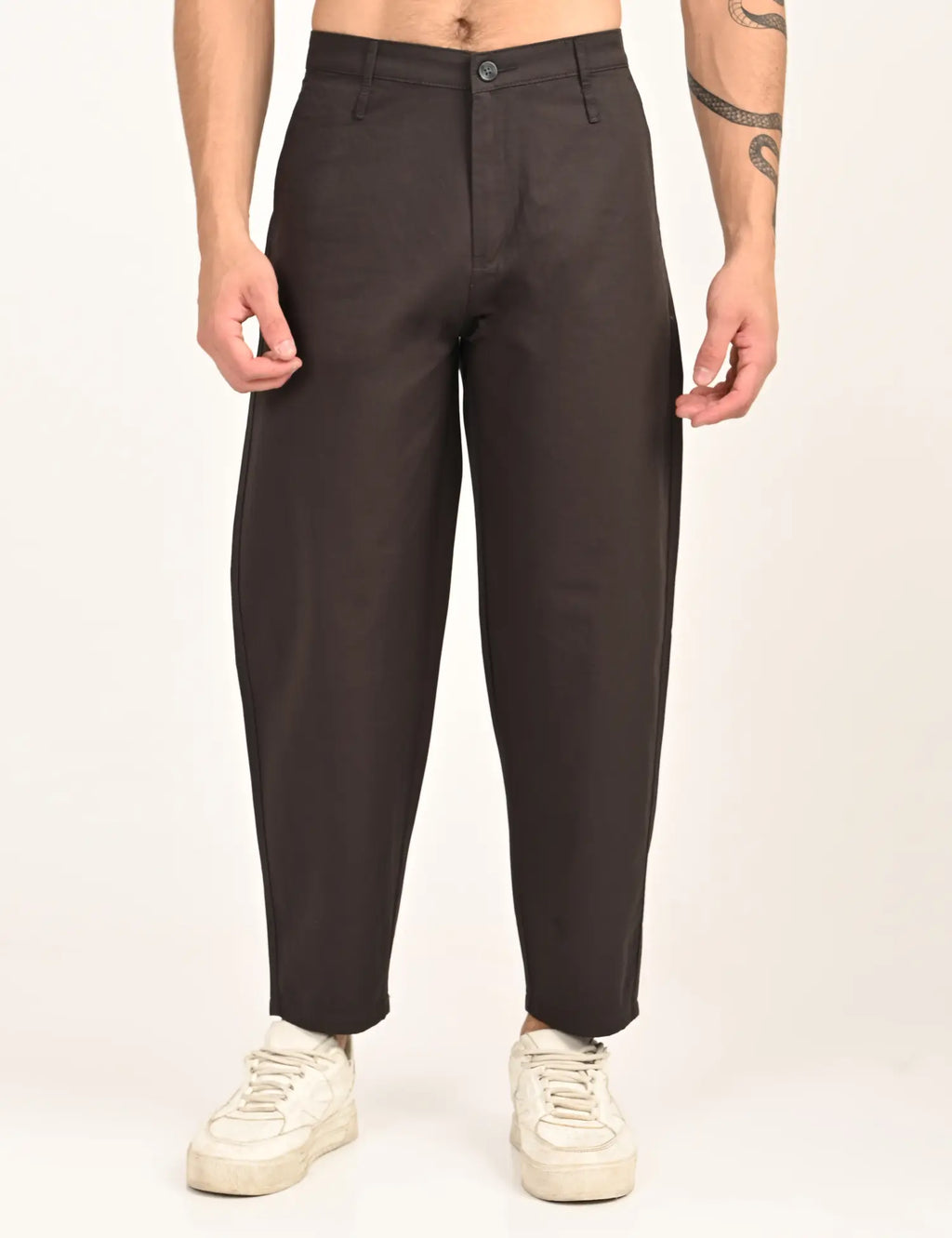 Men’s Relaxed Fit Straight Crop Cotton Pants-Charcoal Grey