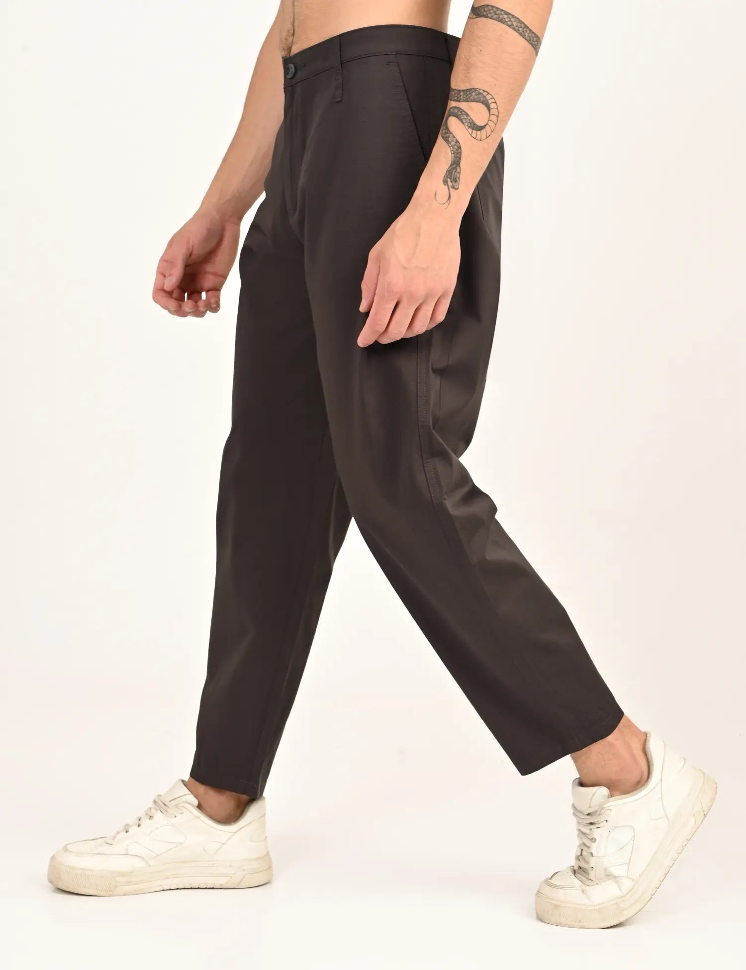 Men’s Relaxed Fit Straight Crop Cotton Pants-Charcoal Grey