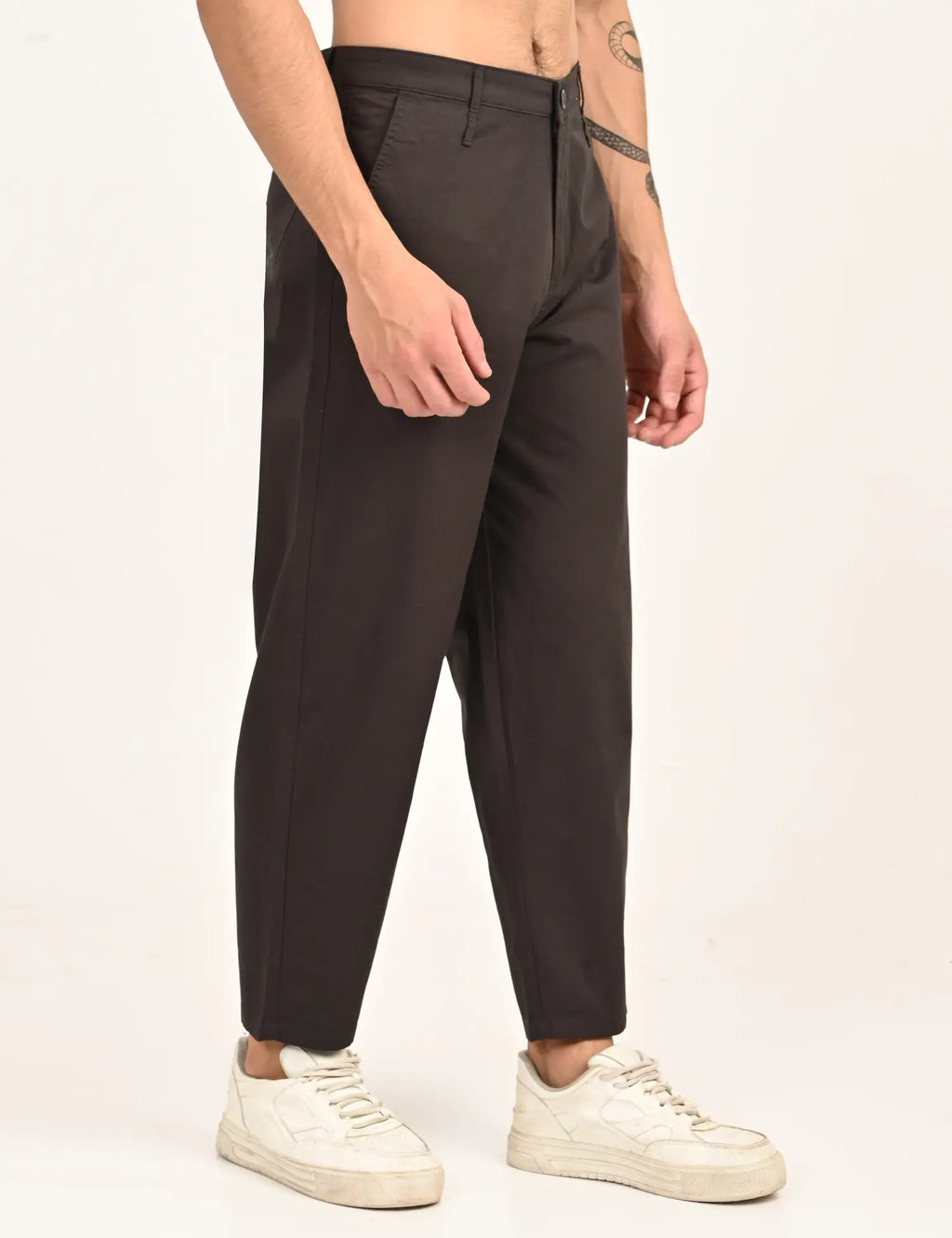 Men’s Relaxed Fit Straight Crop Cotton Pants-Charcoal Grey