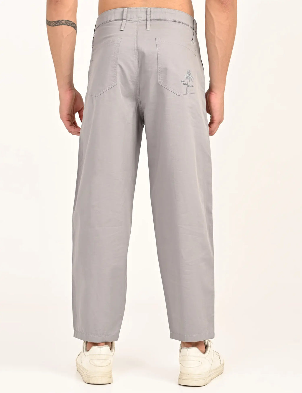 Men’s Relaxed Fit Straight Crop Cotton Pants-Light Grey