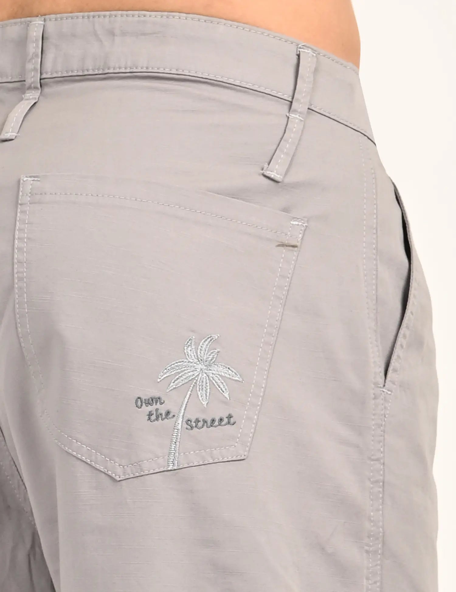 Men’s Relaxed Fit Straight Crop Cotton Pants-Light Grey