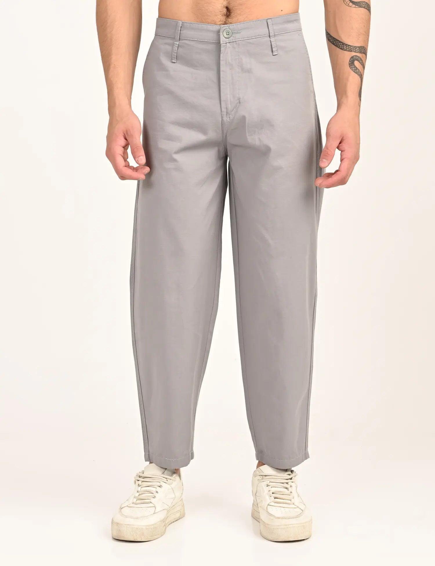 Men’s Relaxed Fit Straight Crop Cotton Pants-Light Grey