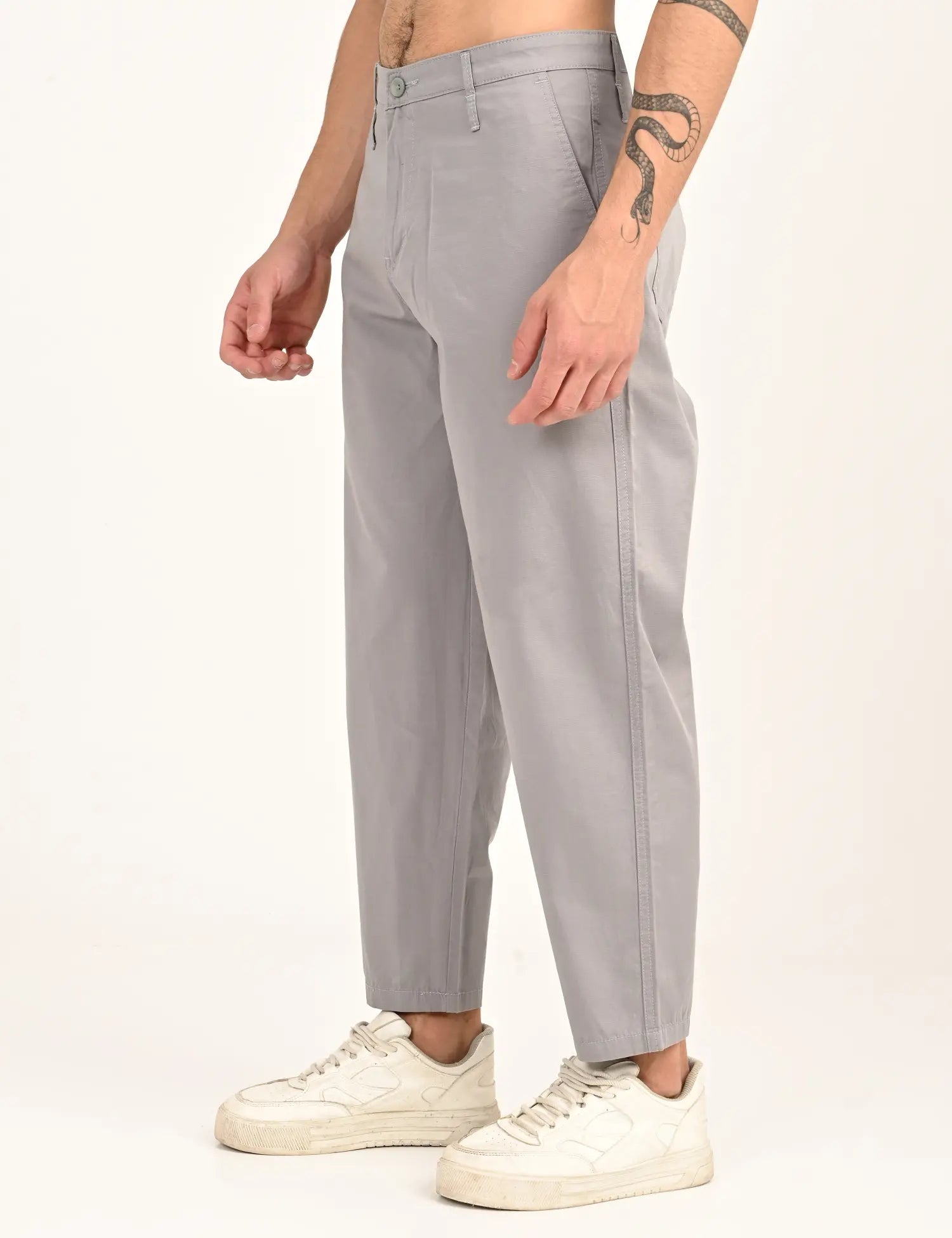 Men’s Relaxed Fit Straight Crop Cotton Pants-Light Grey