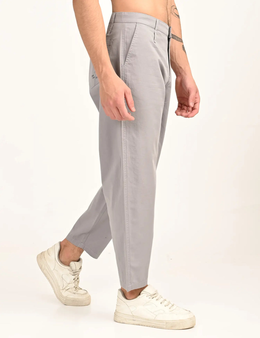 Men’s Relaxed Fit Straight Crop Cotton Pants-Light Grey